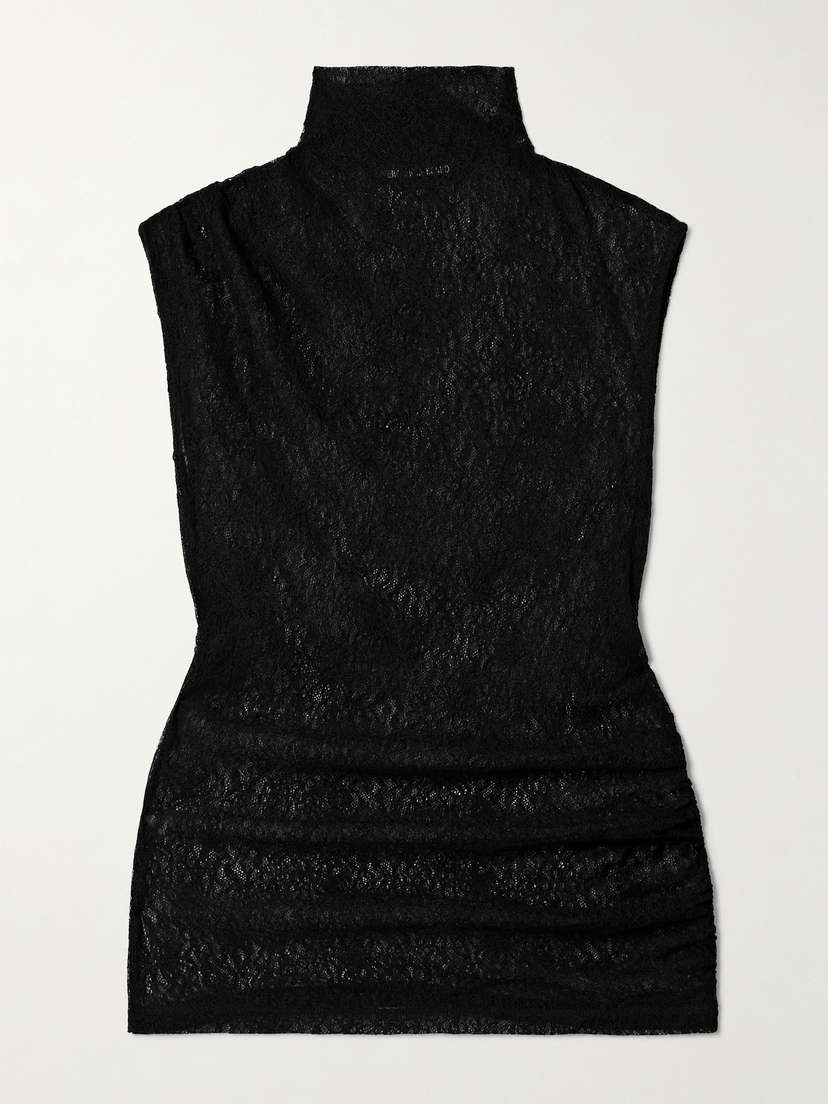 Veronica Beard Mylie Ruched Stretch-lace Turtleneck Top