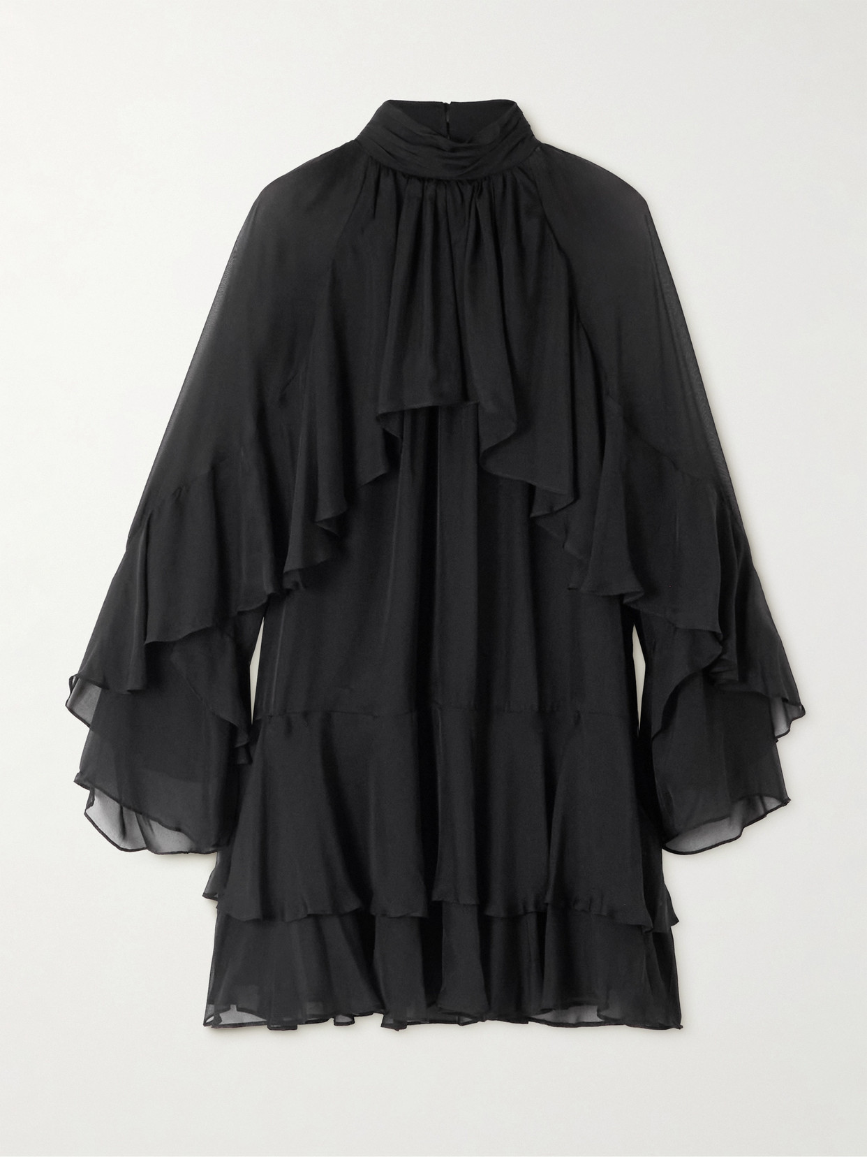 Veronica Beard Adlington Tiered Ruffled Silk-chiffon Mini Dress In Black