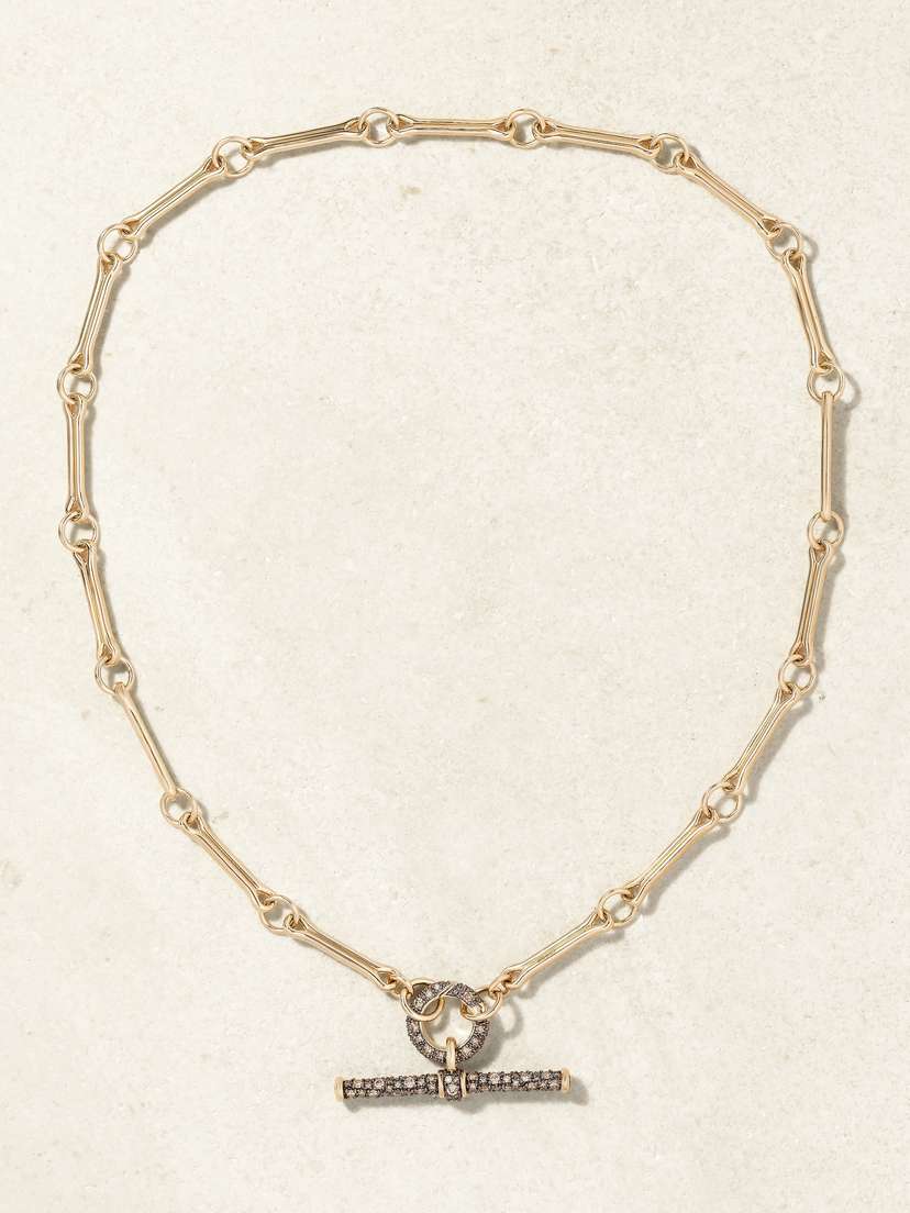 Lucy Delius Show Your Bones And T-bar Trombone Link 14-karat Gold, Rhodium-plated And Diamond Necklace
