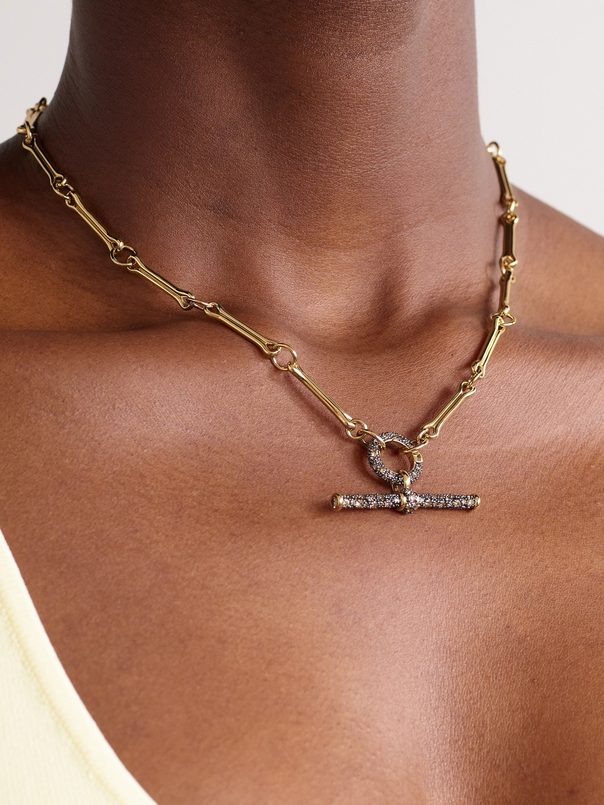 Lucy Delius Show Your Bones + T-bar Trombone Link 14-karat Gold, Rhodium-plated And Diamond Necklace