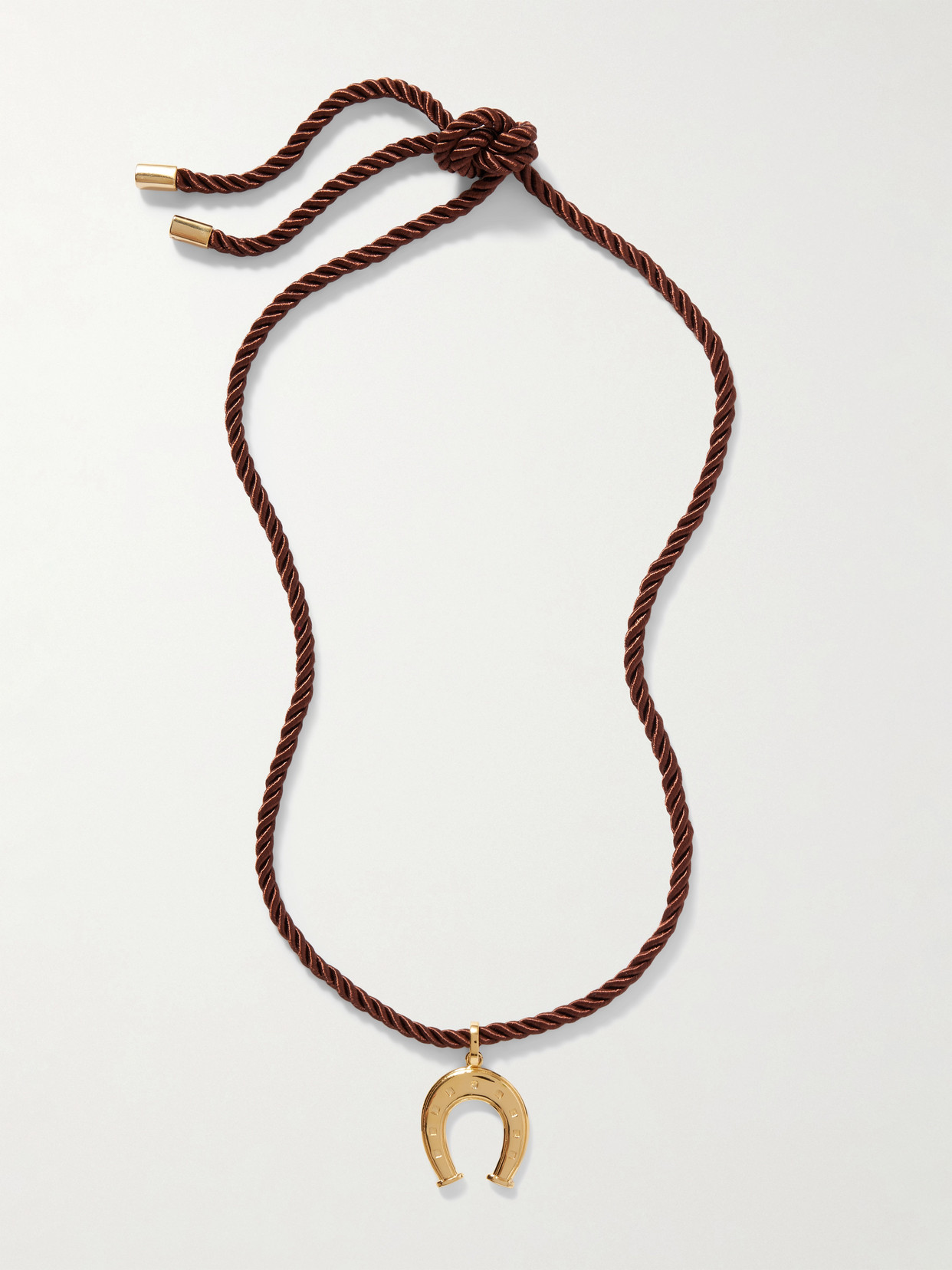Martha Calvo Wish Me Luck Gold-plated And Silk Cord Necklace In Brown