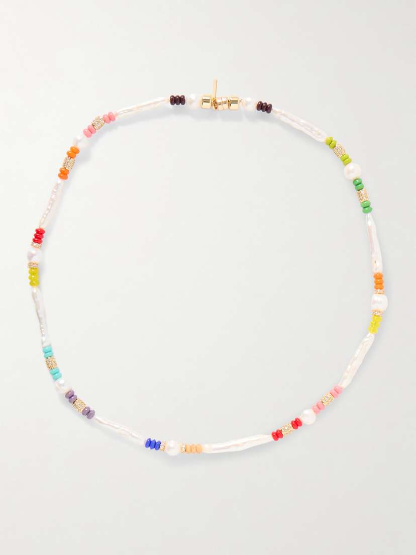 Martha Calvo Kai Gold-plated, Pearl, Enamel And Crystal Necklace