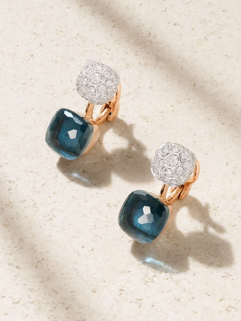 Pomellato Nudo 18-karat Rose And White Gold, Topaz And Diamond Earrings