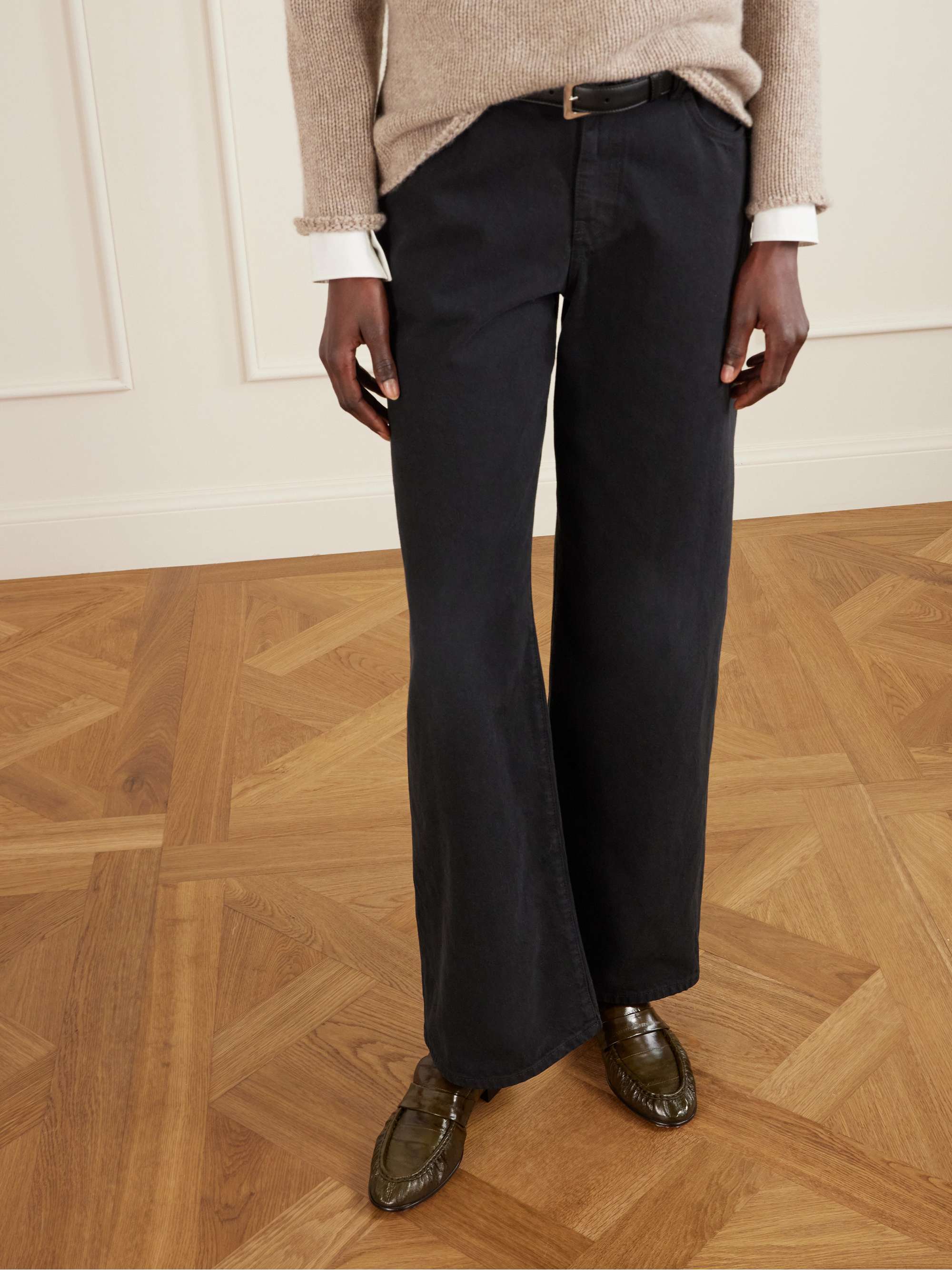 THE ROW Crinkled glossed-leather loafers