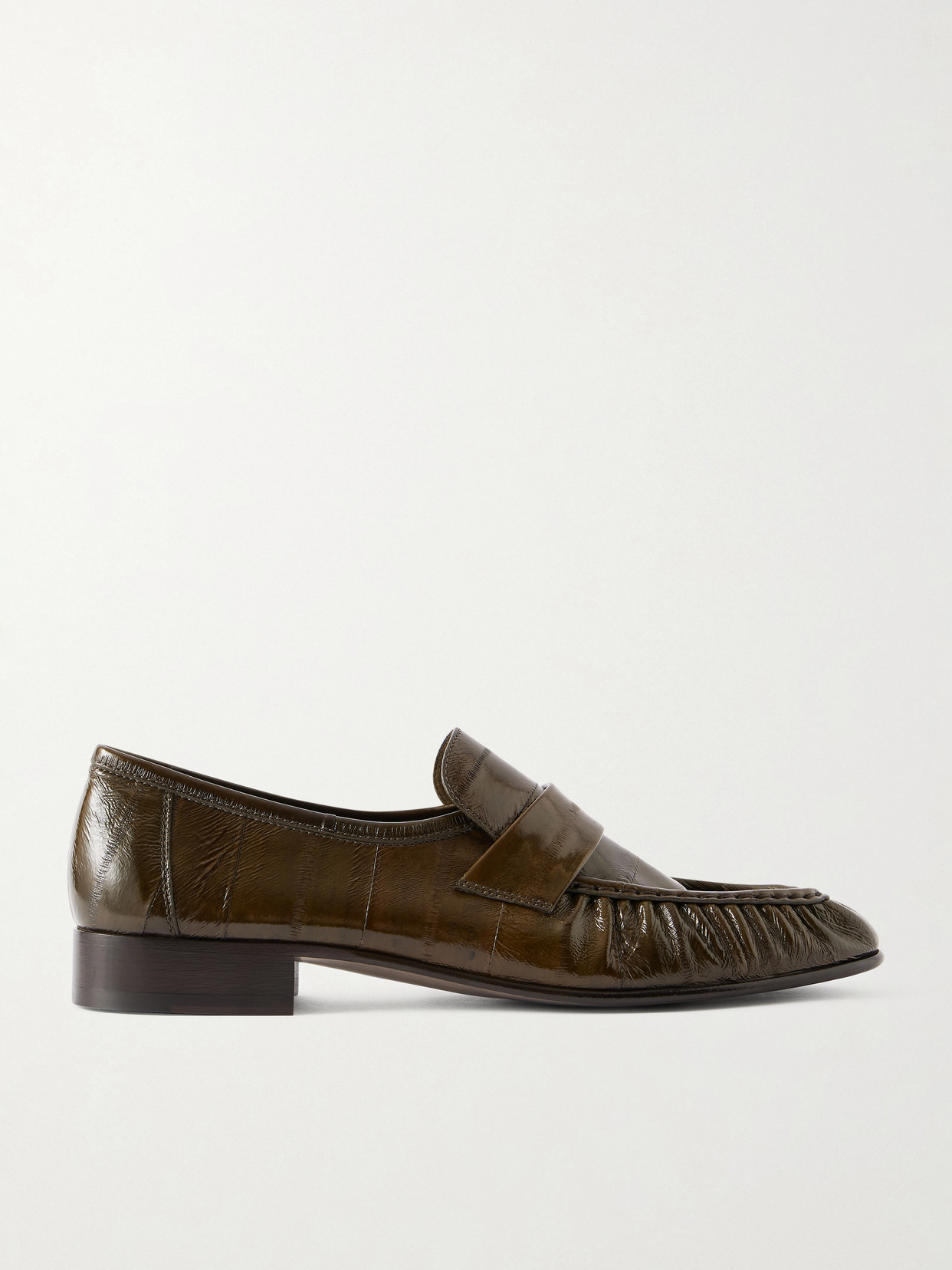 The Row - Soft Paneled Glossed-eel Loafers - Green