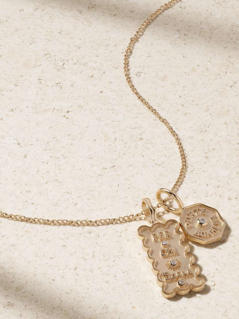 Marlo Laz Wee Porte Bonheur + Mini Per Chi Sogna 14-karat Gold Diamond Necklace