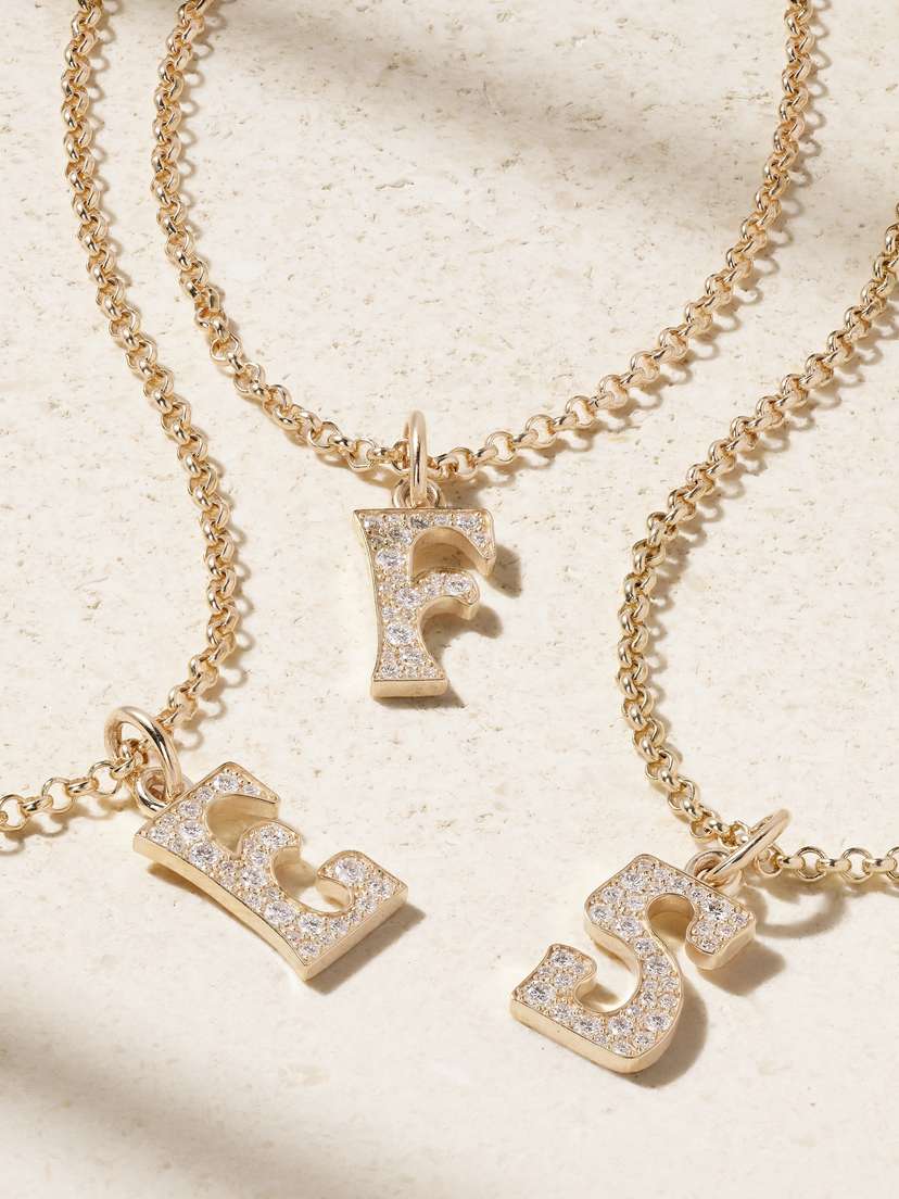 Marlo Laz Initial Charm 14-karat Gold Diamond Necklace