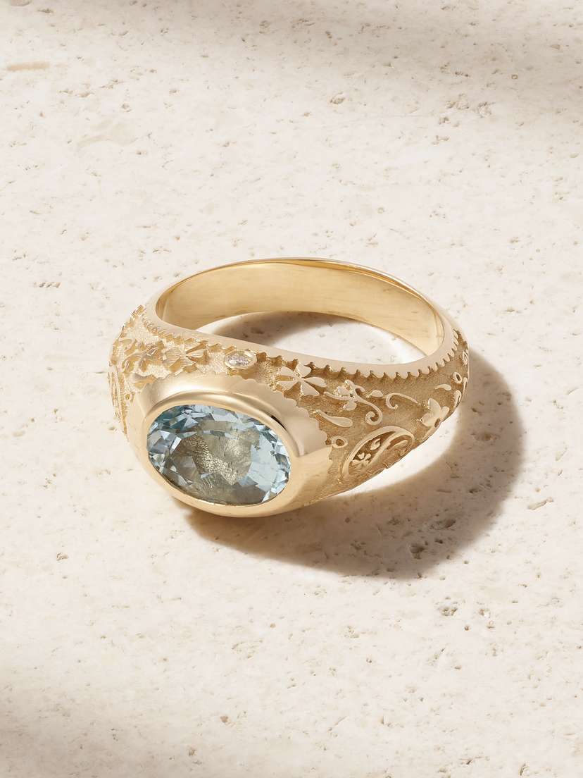 Marlo Laz Southwestern Signet 14-karat Gold Aquamarine Ring
