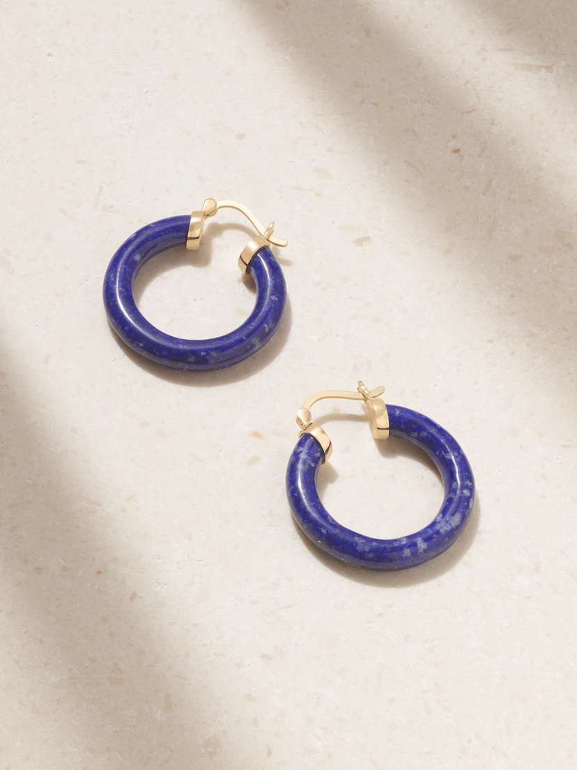 Mateo 14-karat Gold Lapis Lazuli Hoop Earrings