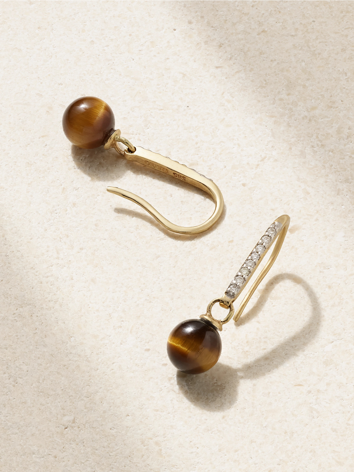 Mateo 14-karat Gold, Tiger's Eye And Diamond Earrings In Gold
