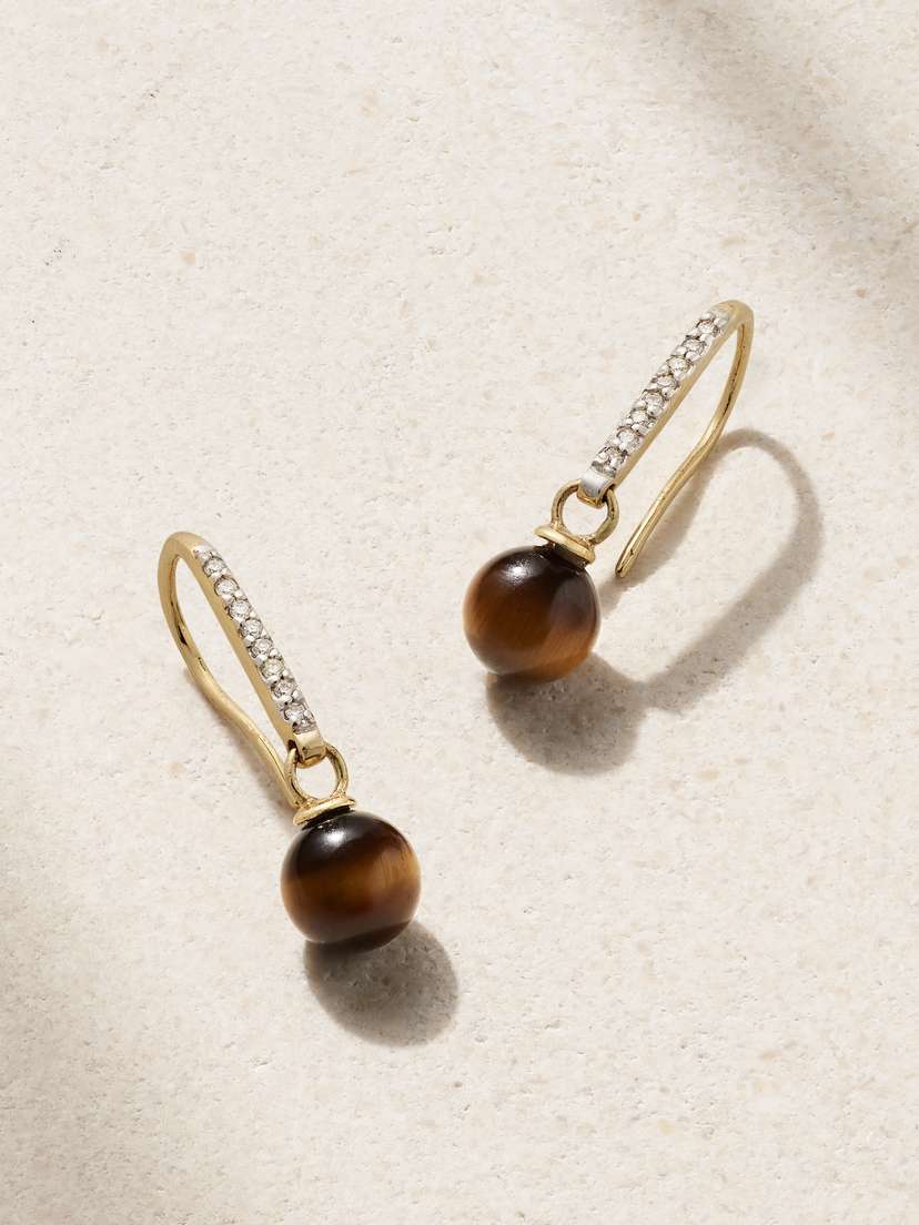 Mateo 14-karat Gold, Tiger's Eye And Diamond Earrings