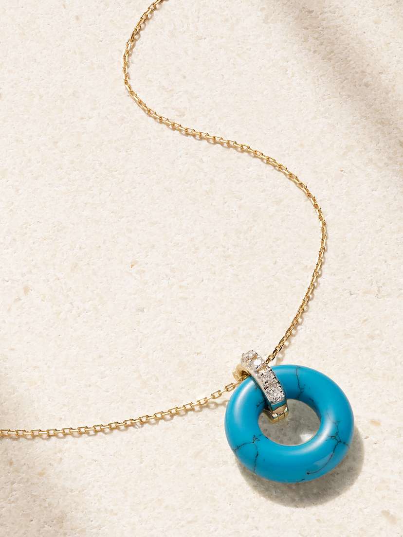 Mateo Donut 14-karat Yellow And White Gold, Turquoise And Diamond Necklace