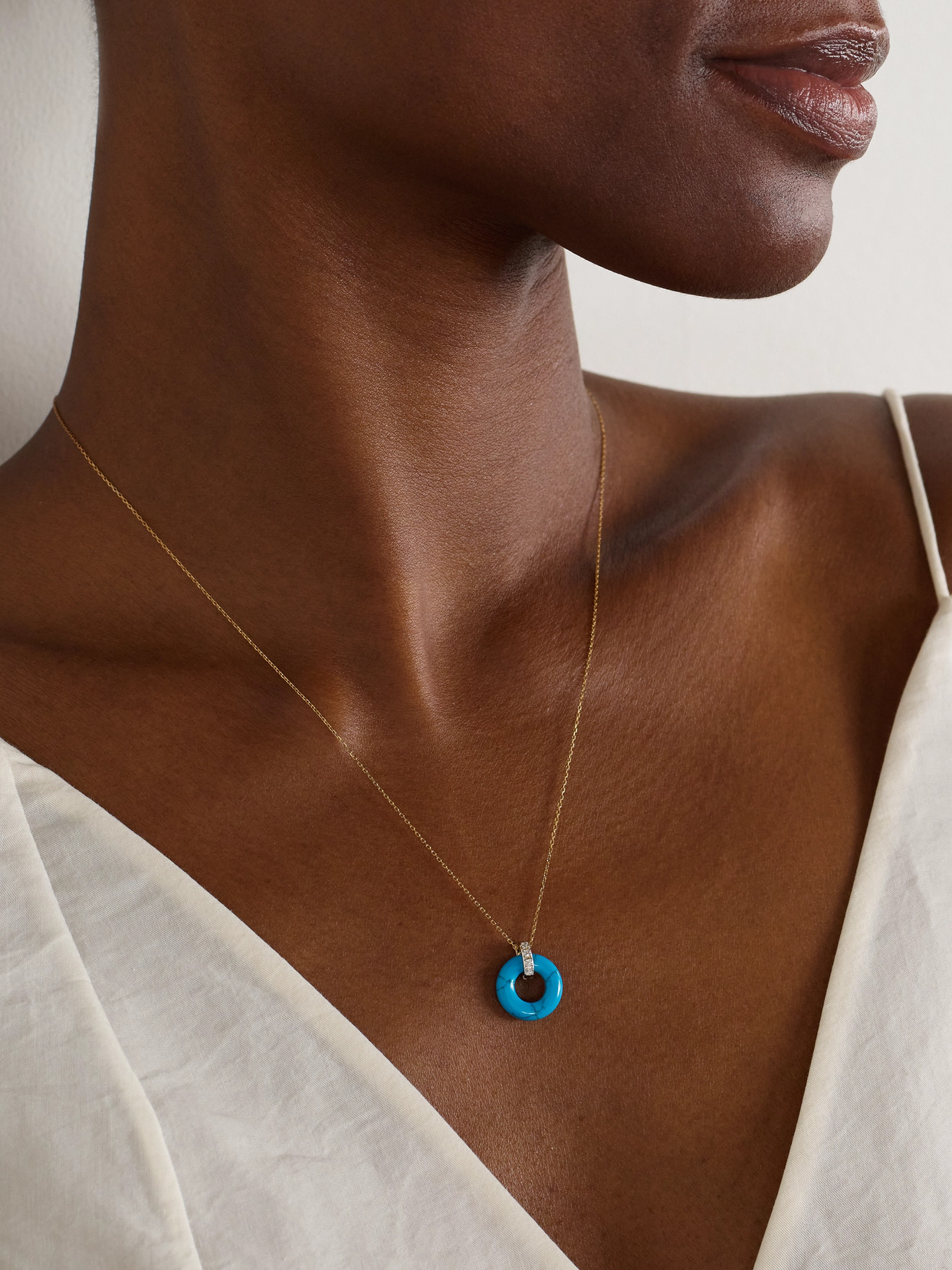 Mateo Donut 14-karat Yellow And White Gold, Turquoise And Diamond Necklace In Gold