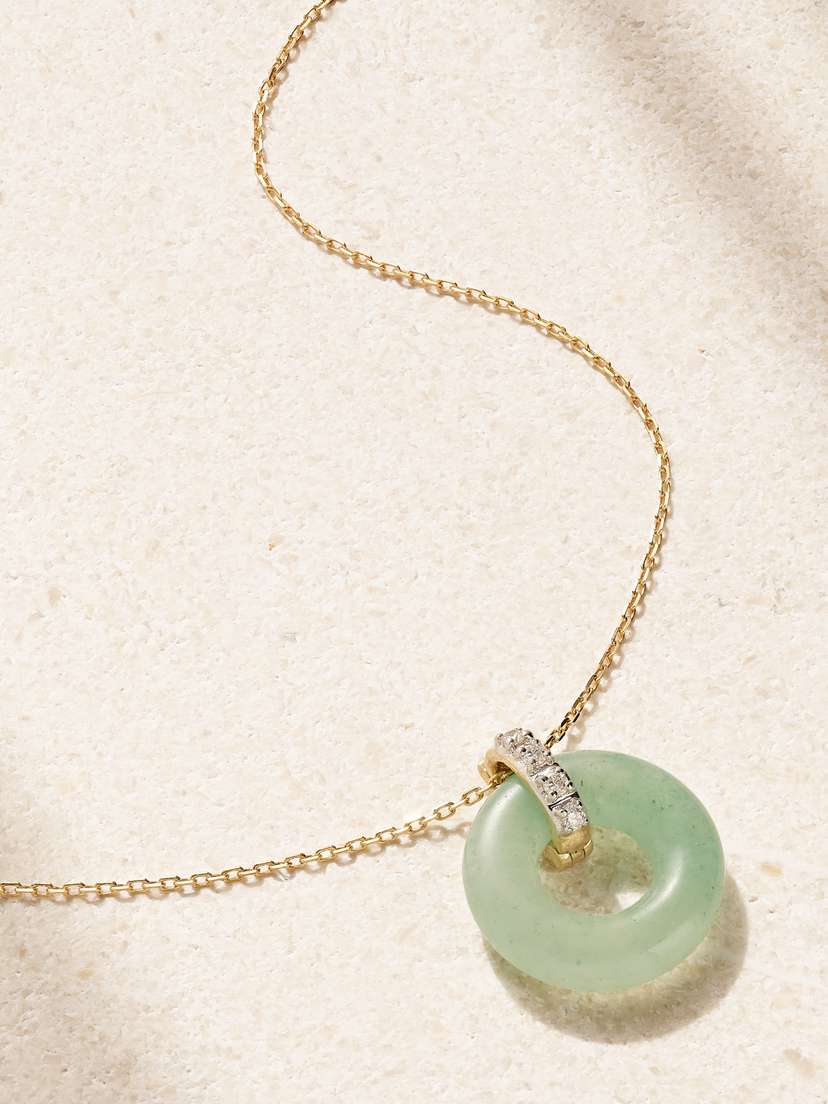 Mateo Donut 14-karat Gold, Jade And Diamond Necklace
