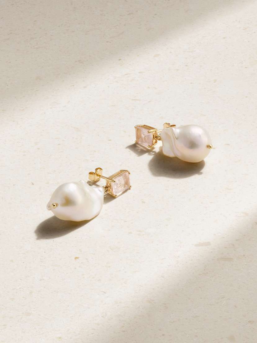 Mateo 14-karat Gold, Pearl And Quartz Earrings