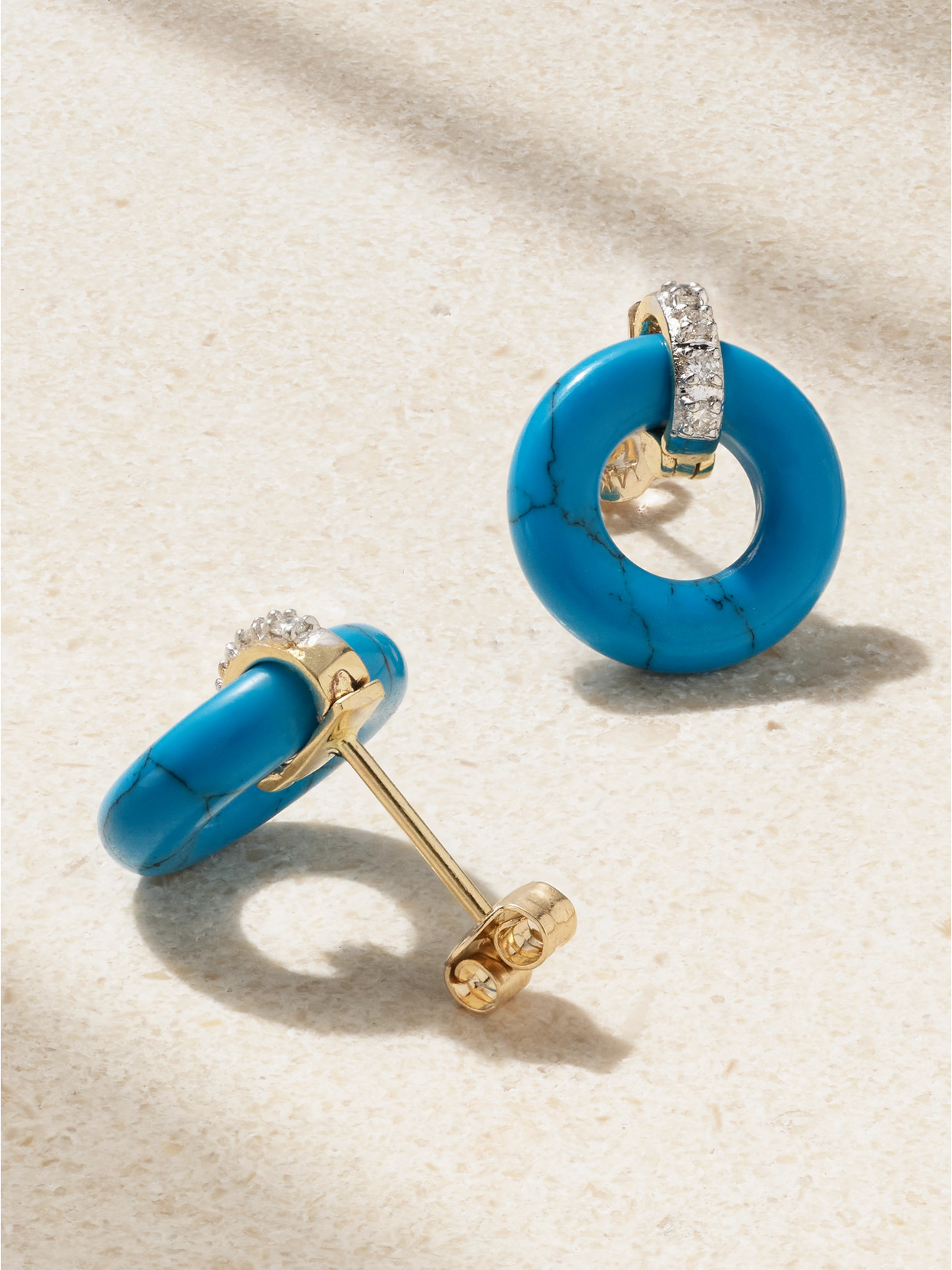 Mateo Donut 14-karat Yellow And White Gold, Turquoise And Diamond Earrings In Blue