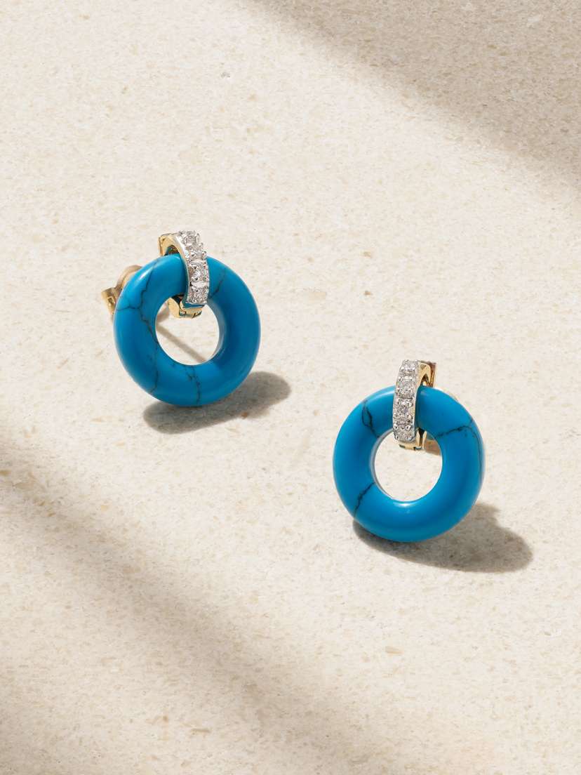 Mateo Donut 14-karat Yellow And White Gold, Turquoise And Diamond Earrings