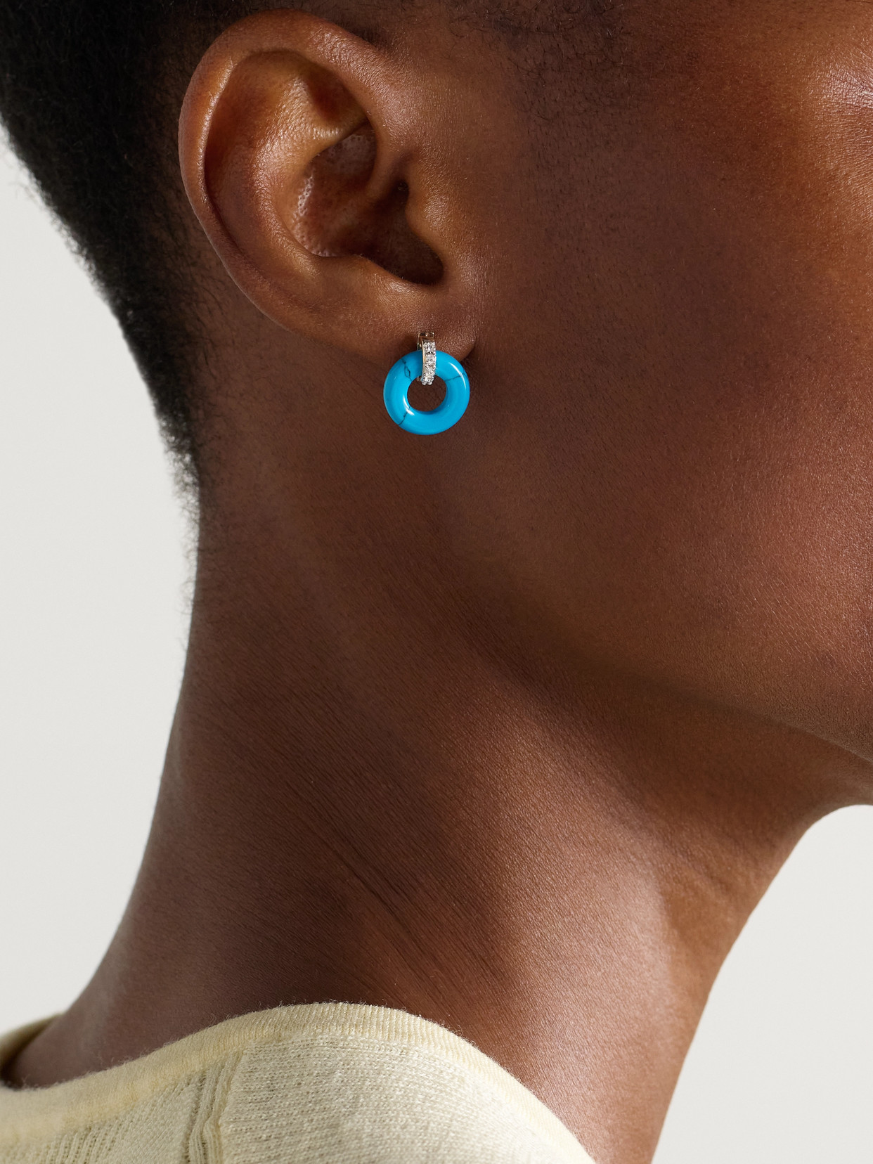 Mateo Donut 14-karat Yellow And White Gold, Turquoise And Diamond Earrings In Blue