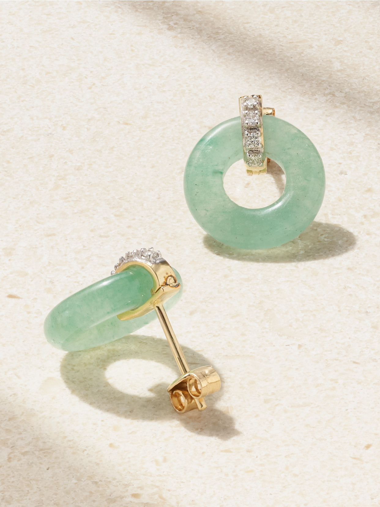 Mateo 14kt Gold Earrings With Jade And Diamonds In Green