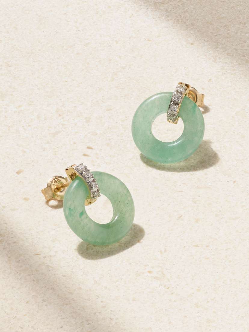 Mateo Donut 14-karat Yellow And White Gold, Jade And Diamond Earrings