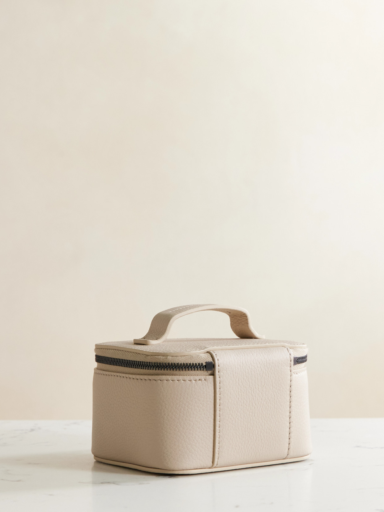 Brunello Cucinelli Bead-embellished Textured-leather Cosmetics Case In White