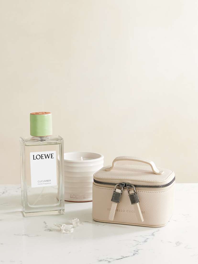 Brunello Cucinelli Bead-embellished Textured-leather Cosmetics Case