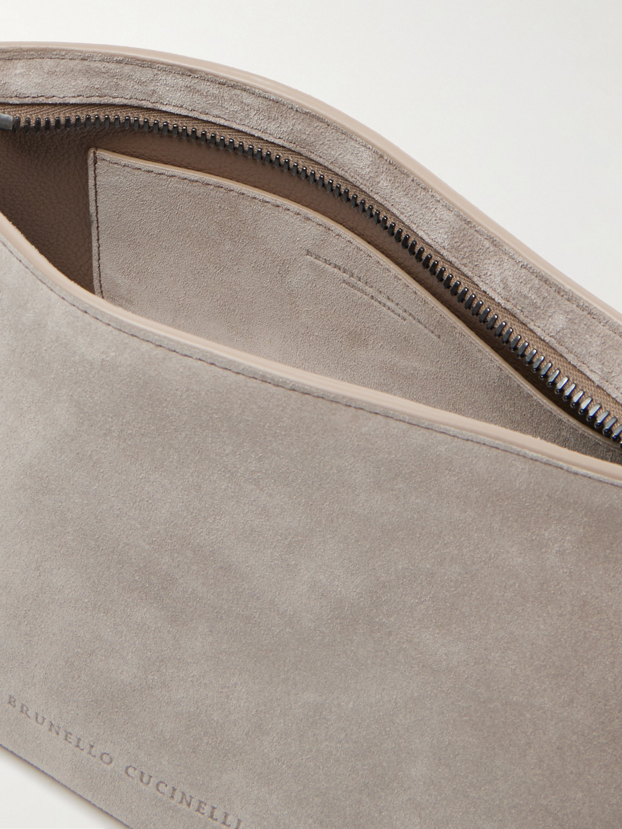 Brunello Cucinelli Suede Pouch In Neutral