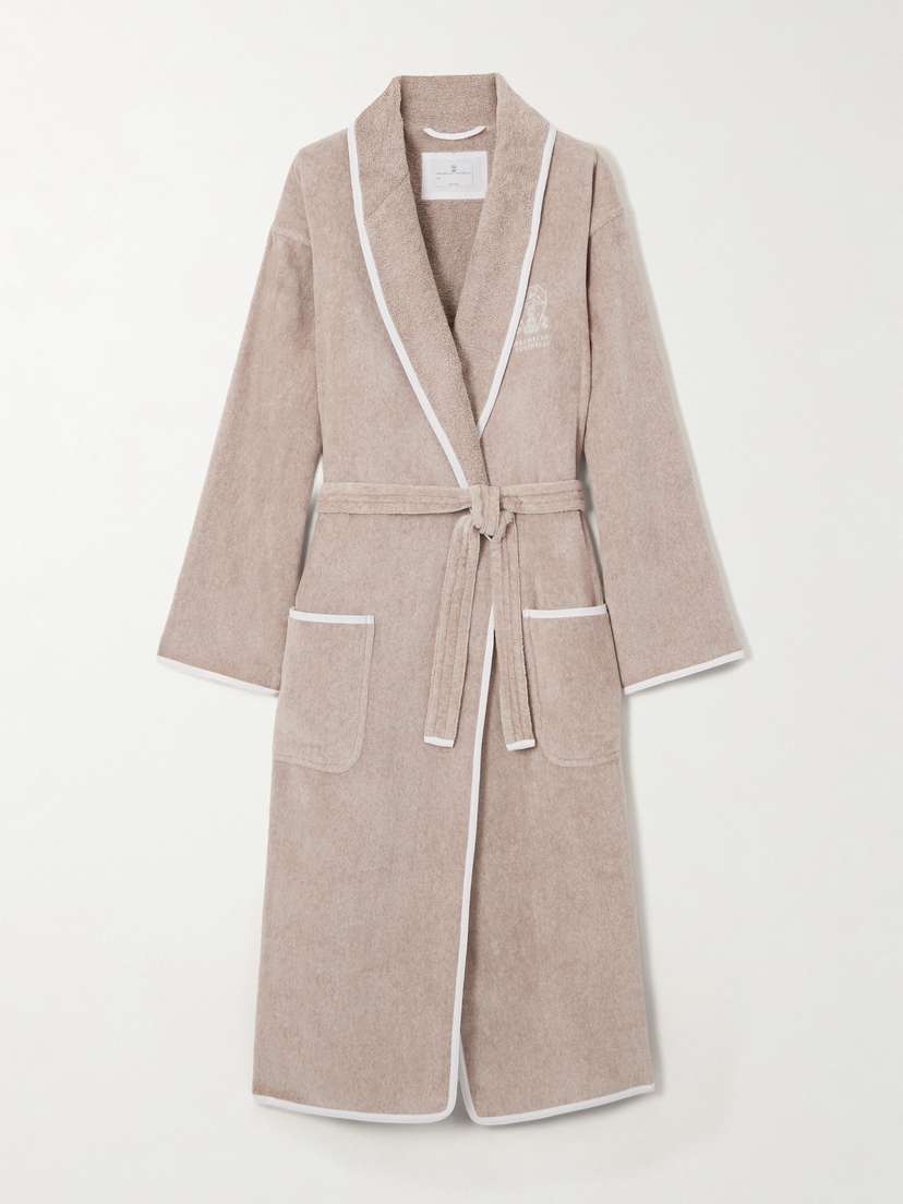Brunello Cucinelli Embroidered Linen-trimmed Cotton-terry Robe