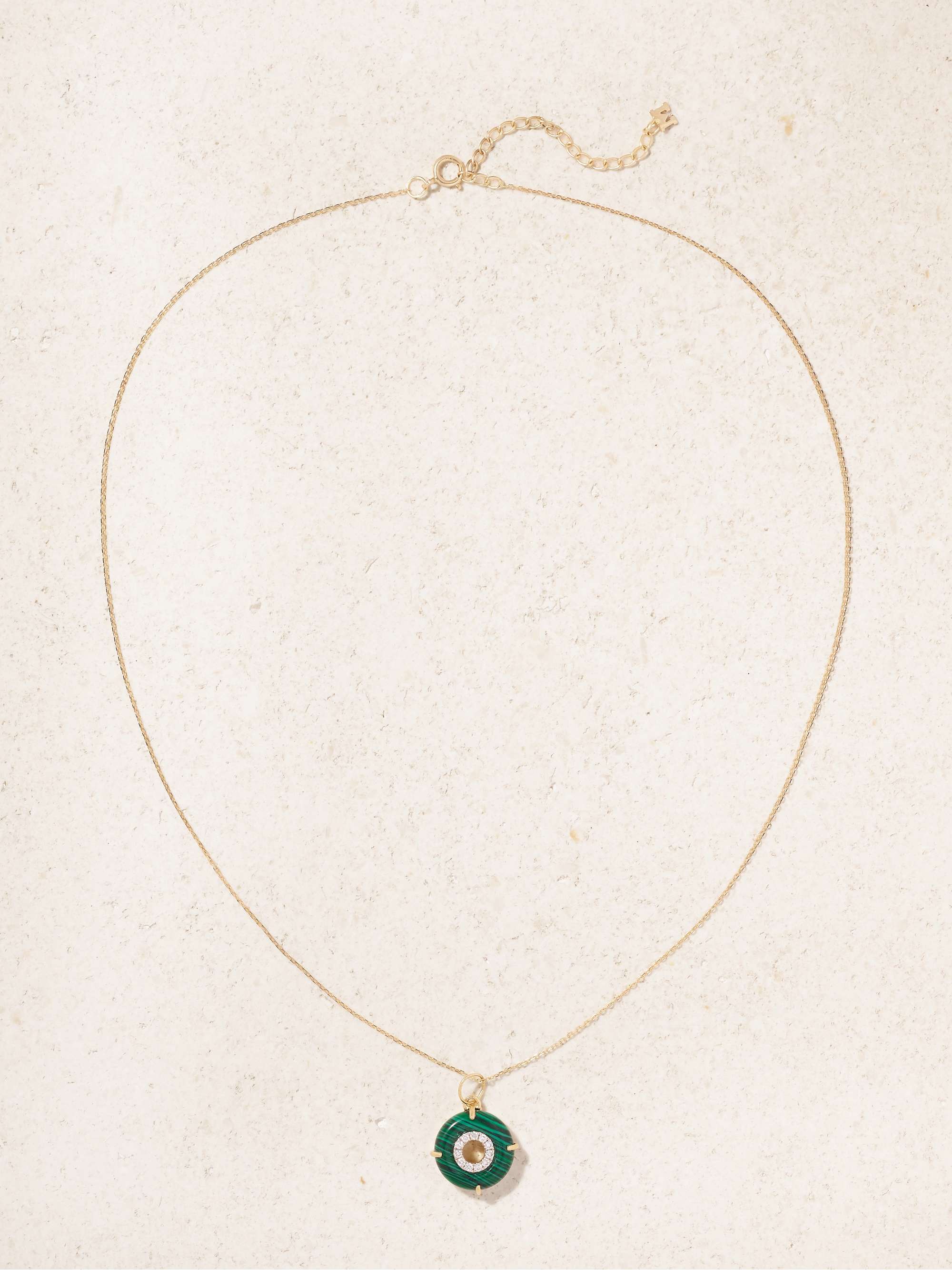MATEO Donut 14-karat gold, malachite and diamond necklace