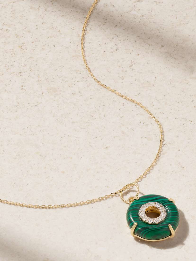 Mateo Donut 14-karat Gold, Malachite And Diamond Necklace
