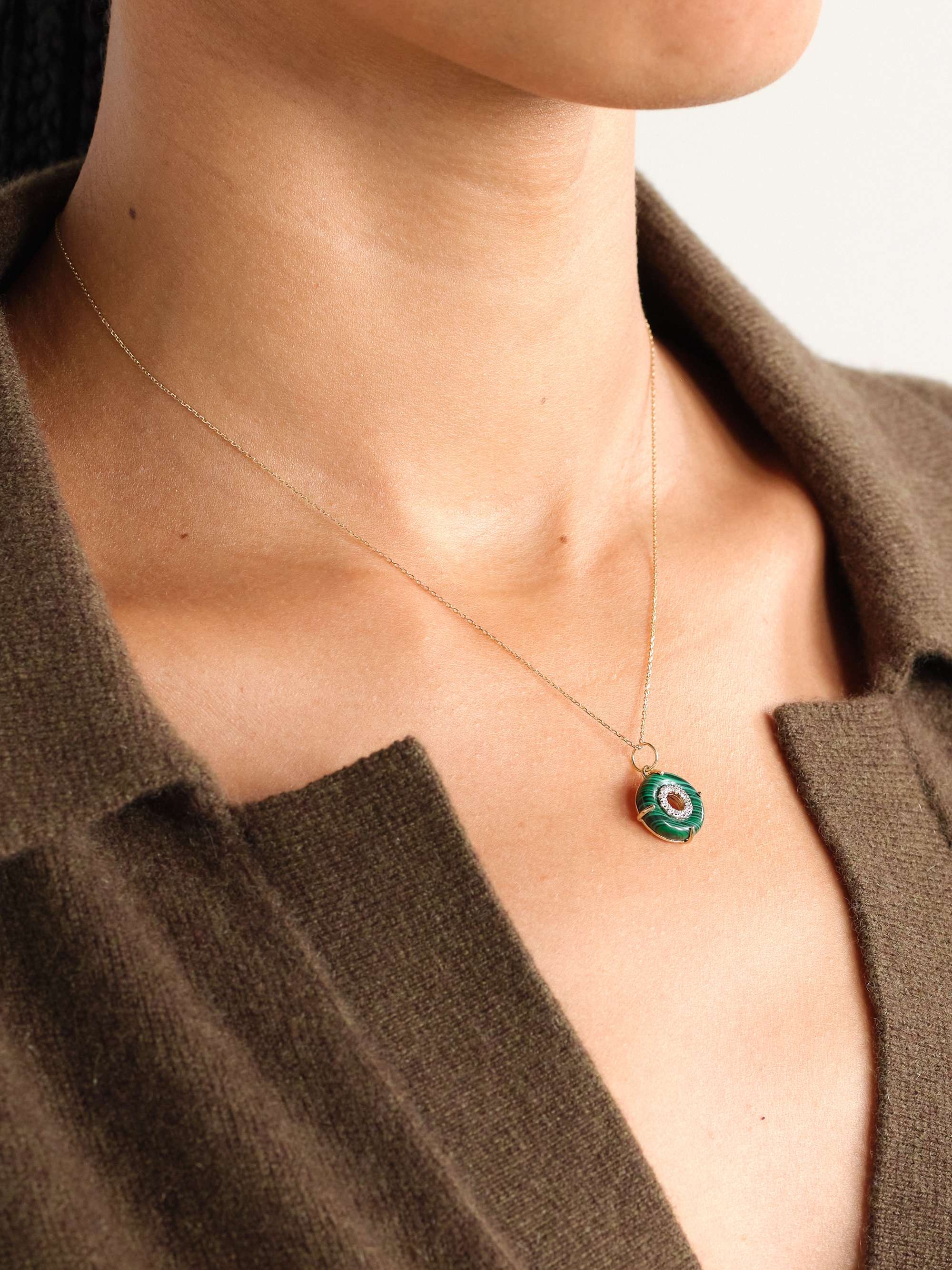 MATEO Donut 14-karat gold, malachite and diamond necklace