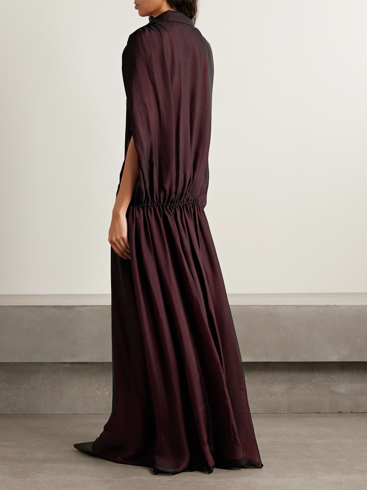 Kallmeyer Gillian Layered Gathered Silk-chiffon Maxi Dress In Burgundy