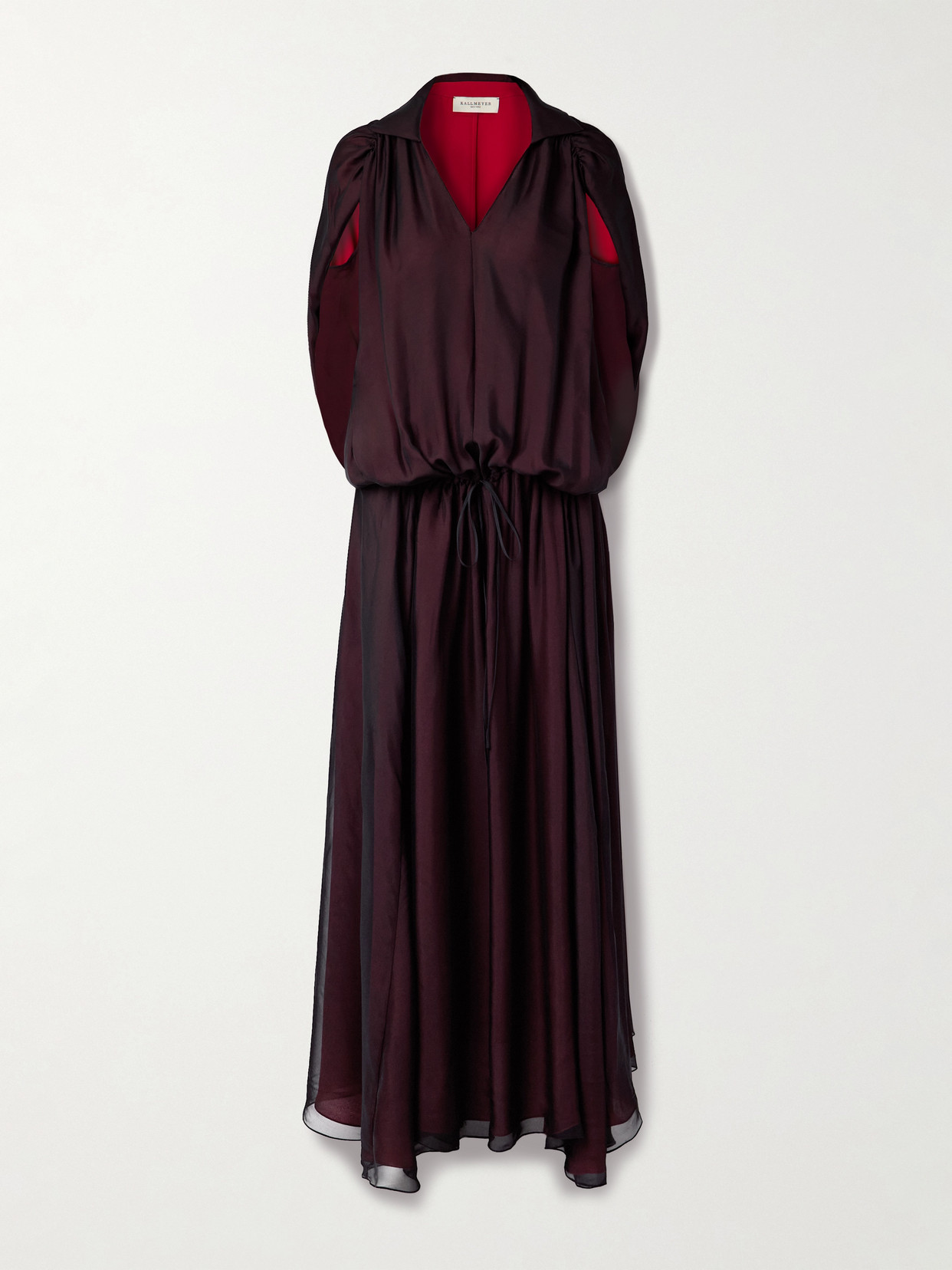 Kallmeyer Gillian Layered Gathered Silk-chiffon Maxi Dress In Burgundy