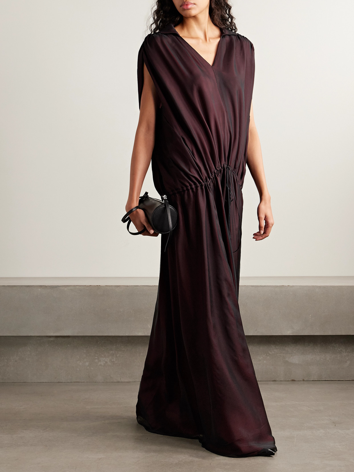 Kallmeyer Gillian Layered Gathered Silk-chiffon Maxi Dress In Burgundy