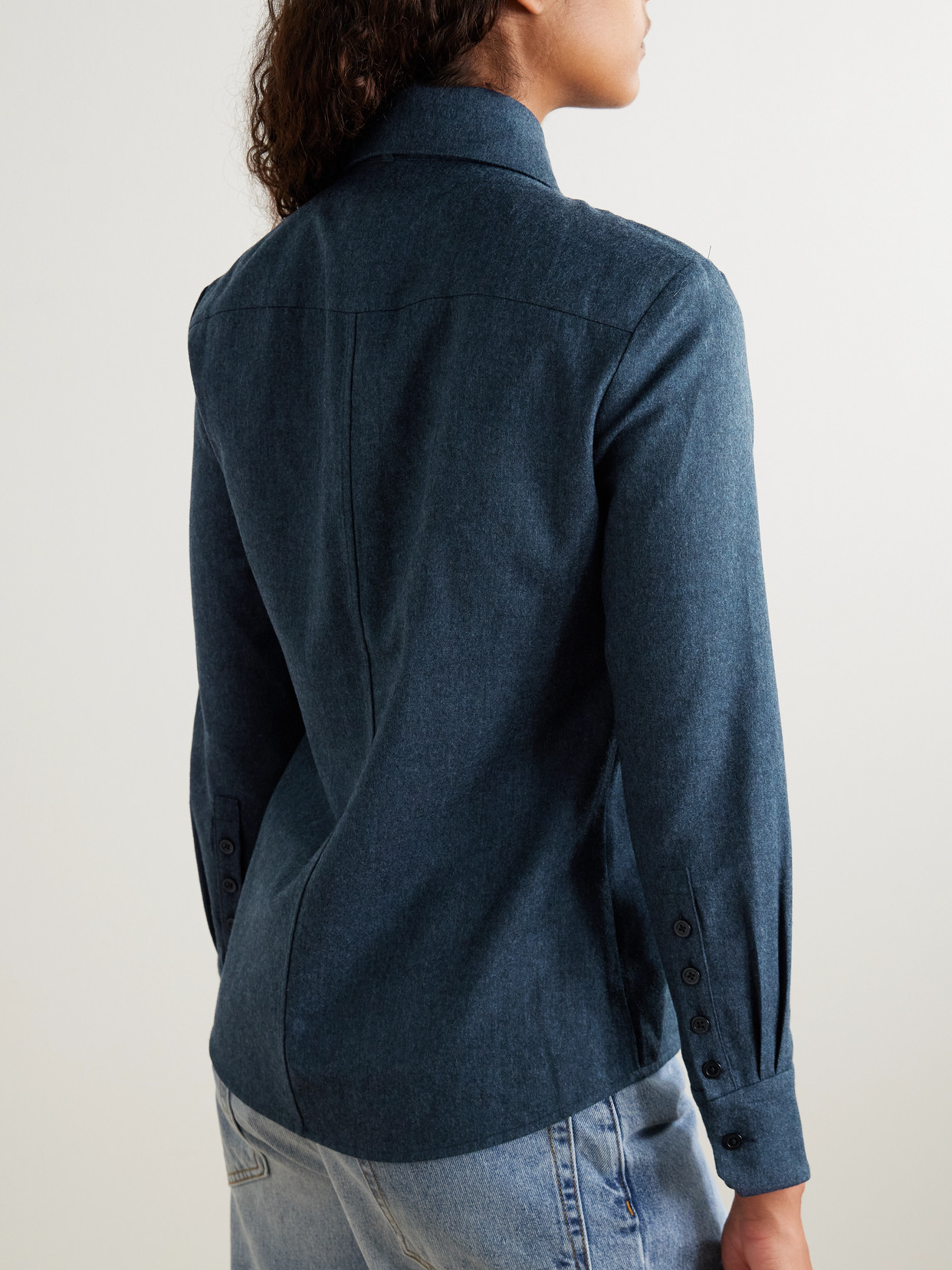 Kallmeyer Billie Tie-detailed Wool-twill Shirt In Blue
