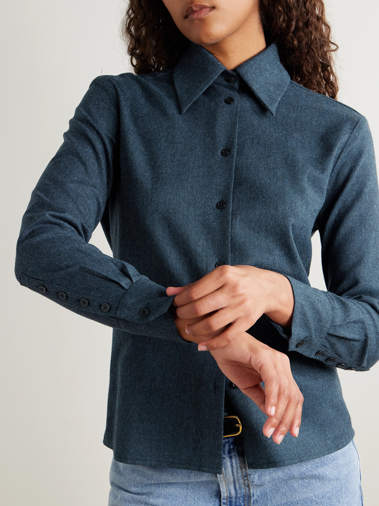 Kallmeyer Billie Tie-detailed Wool-twill Shirt In Blue