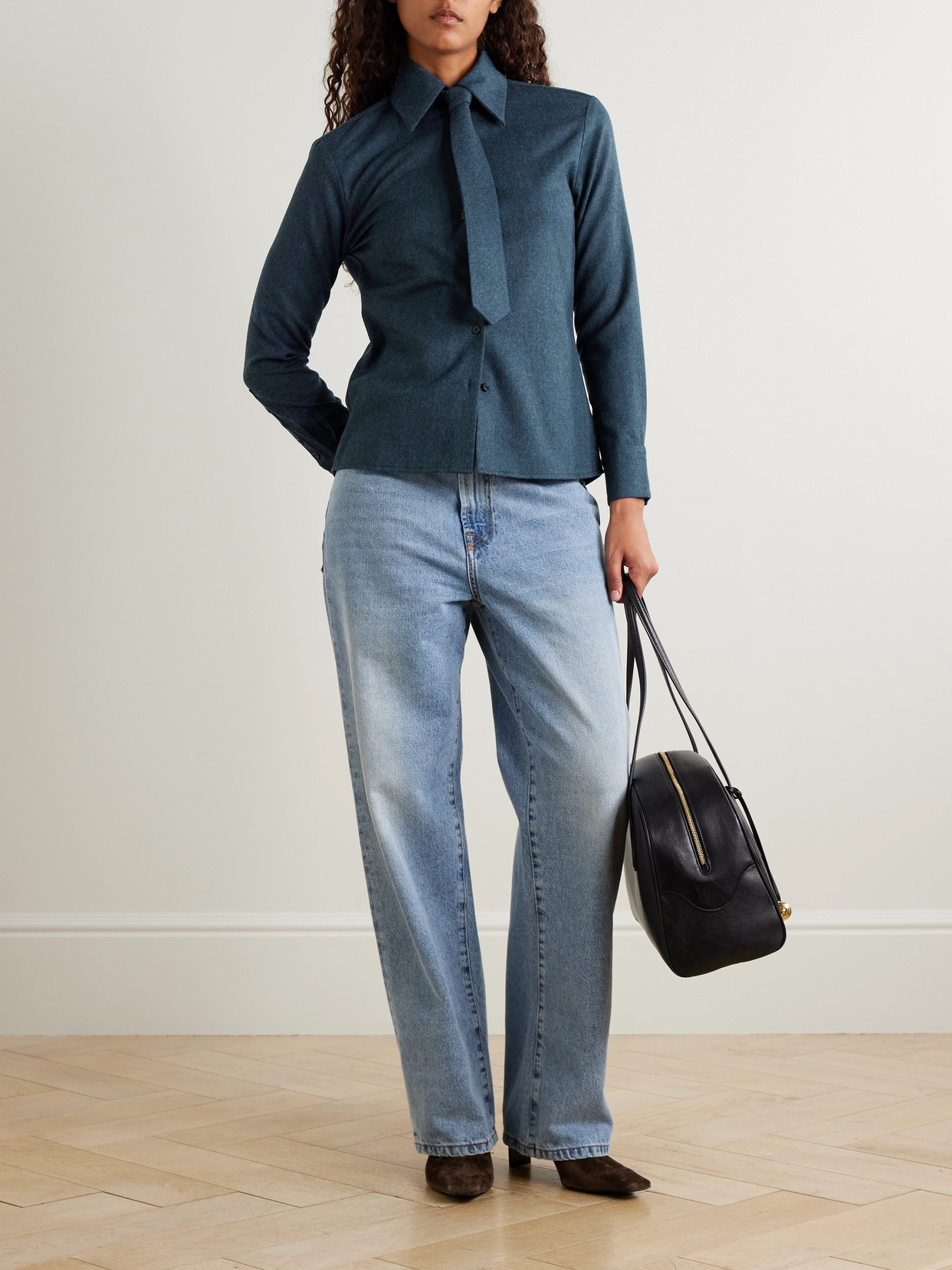 Kallmeyer Billie Tie-detailed Wool-twill Shirt In Blue