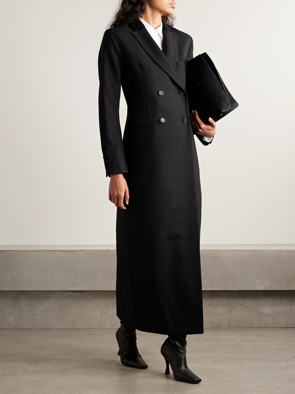 Kallmeyer Palmer Double-breasted Wool-blend Twill Coat In Black