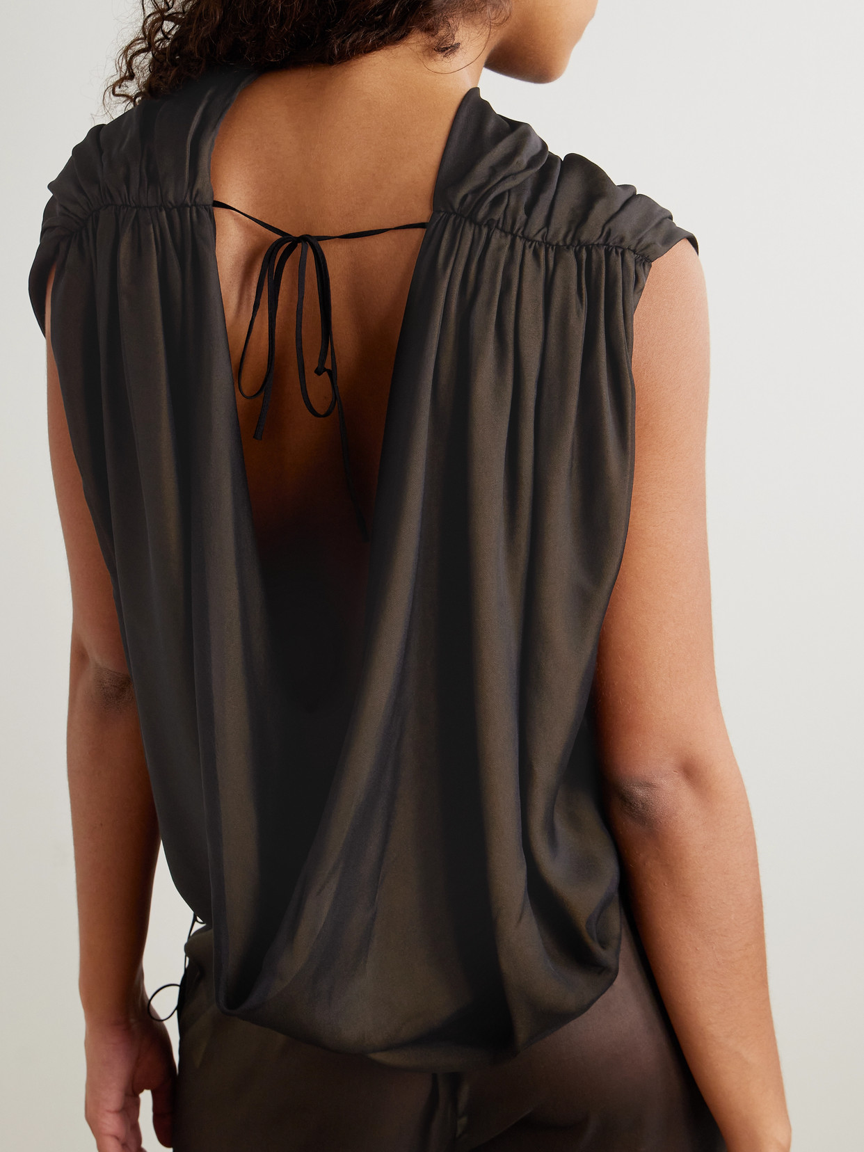 Kallmeyer Naia Draped Silk-voile Top In Black