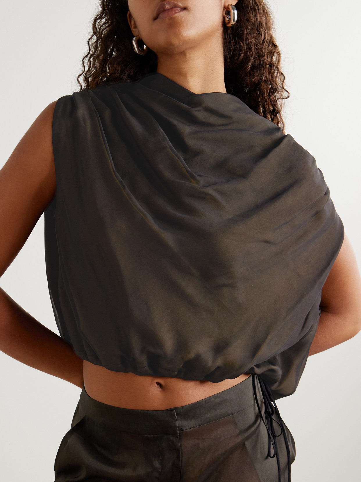 Kallmeyer Naia Draped Silk-voile Top In Black