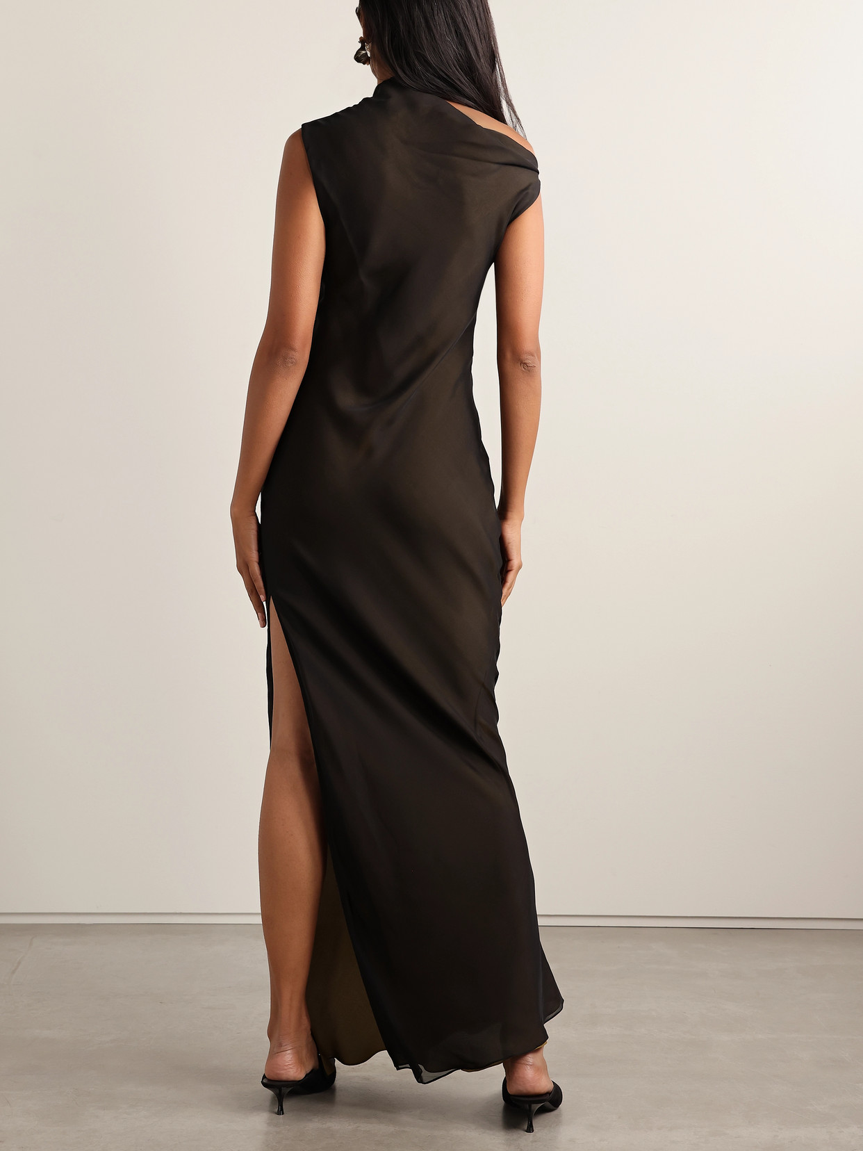 Kallmeyer Lilith One-shoulder Silk Maxi Dress In Black