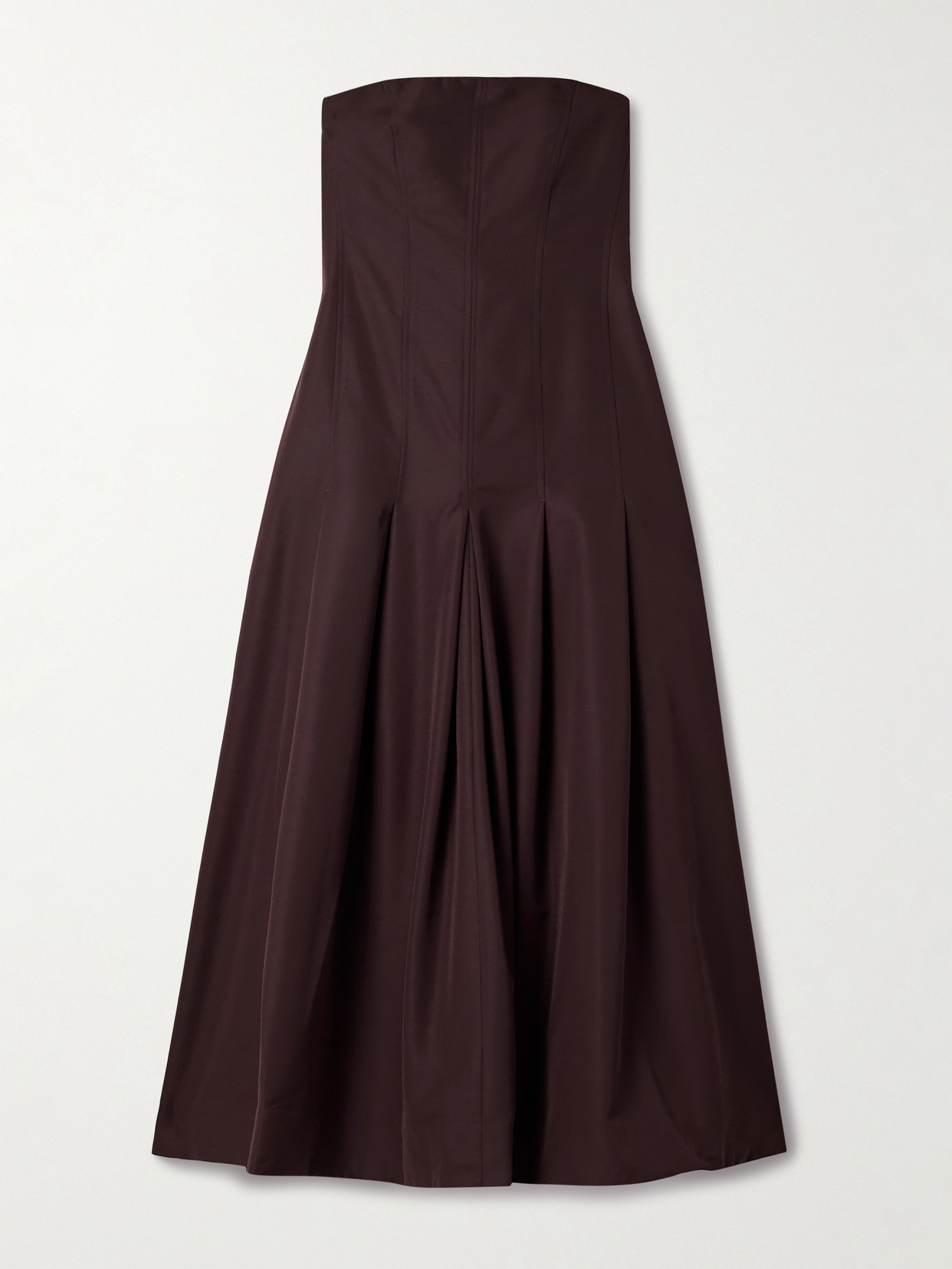 Kallmeyer Maeve Pleated Wool-blend Twill Midi Dress In Brown