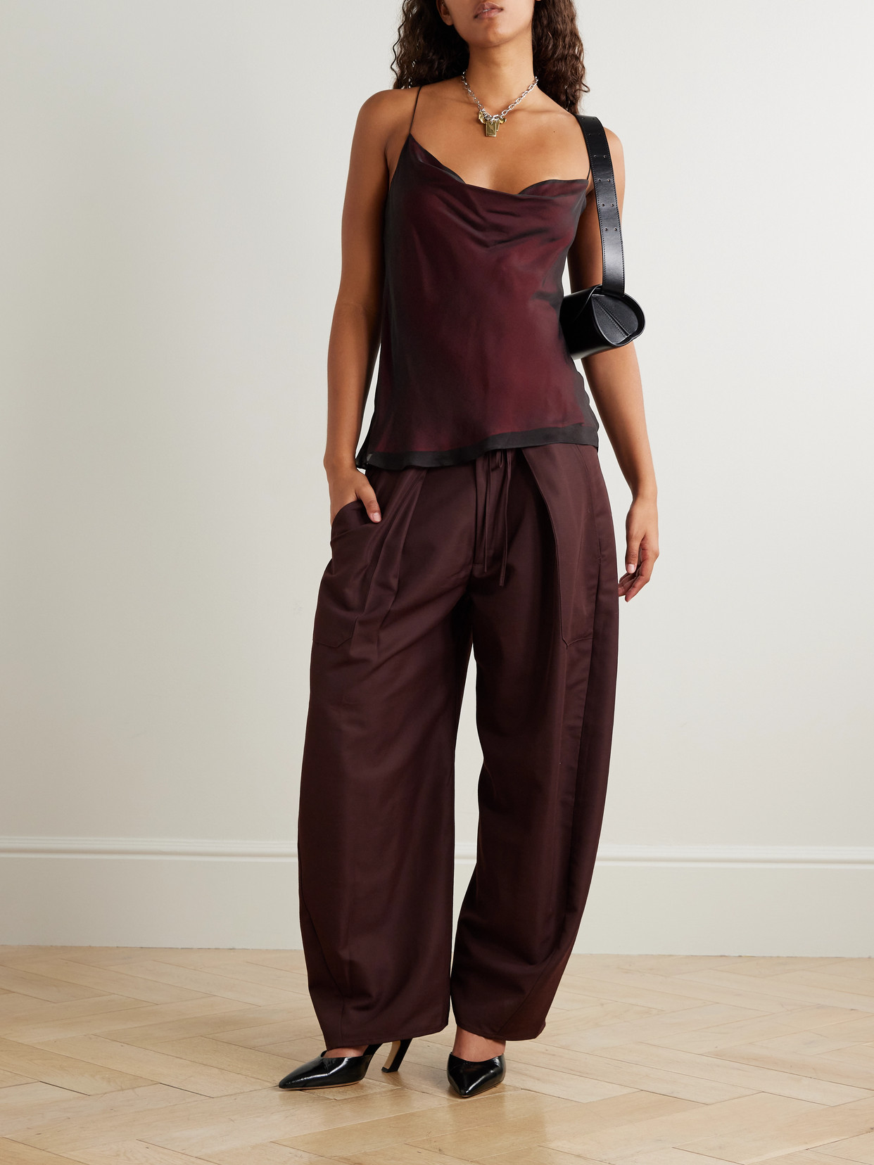 Kallmeyer Zia Draped Silk-voile Camisole In Burgundy