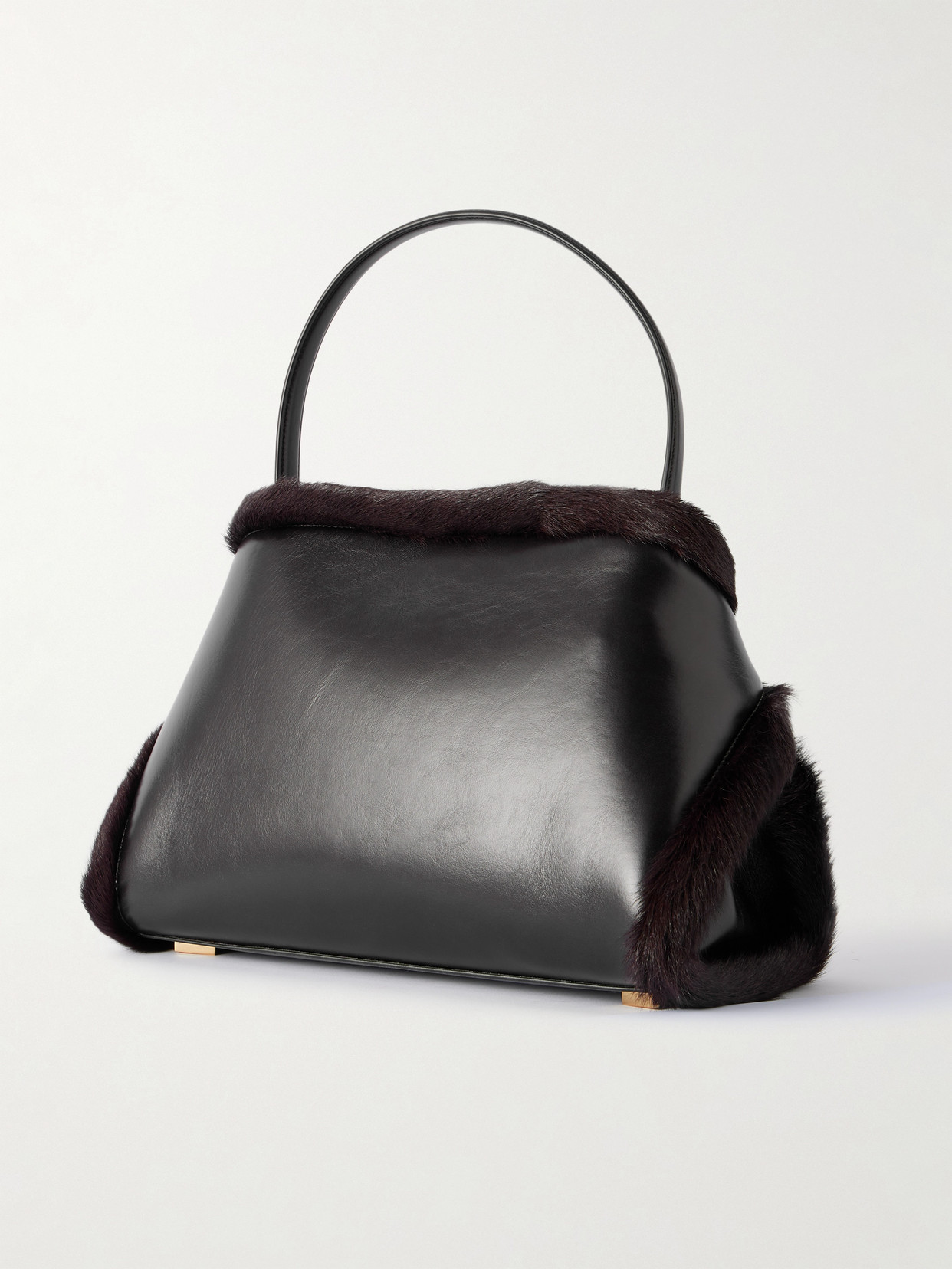 Ferragamo Hug Shearling-trimmed Leather Shoulder Bag In Black