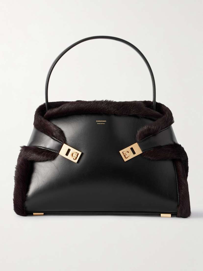 Ferragamo Hug Shearling-trimmed Leather Shoulder Bag
