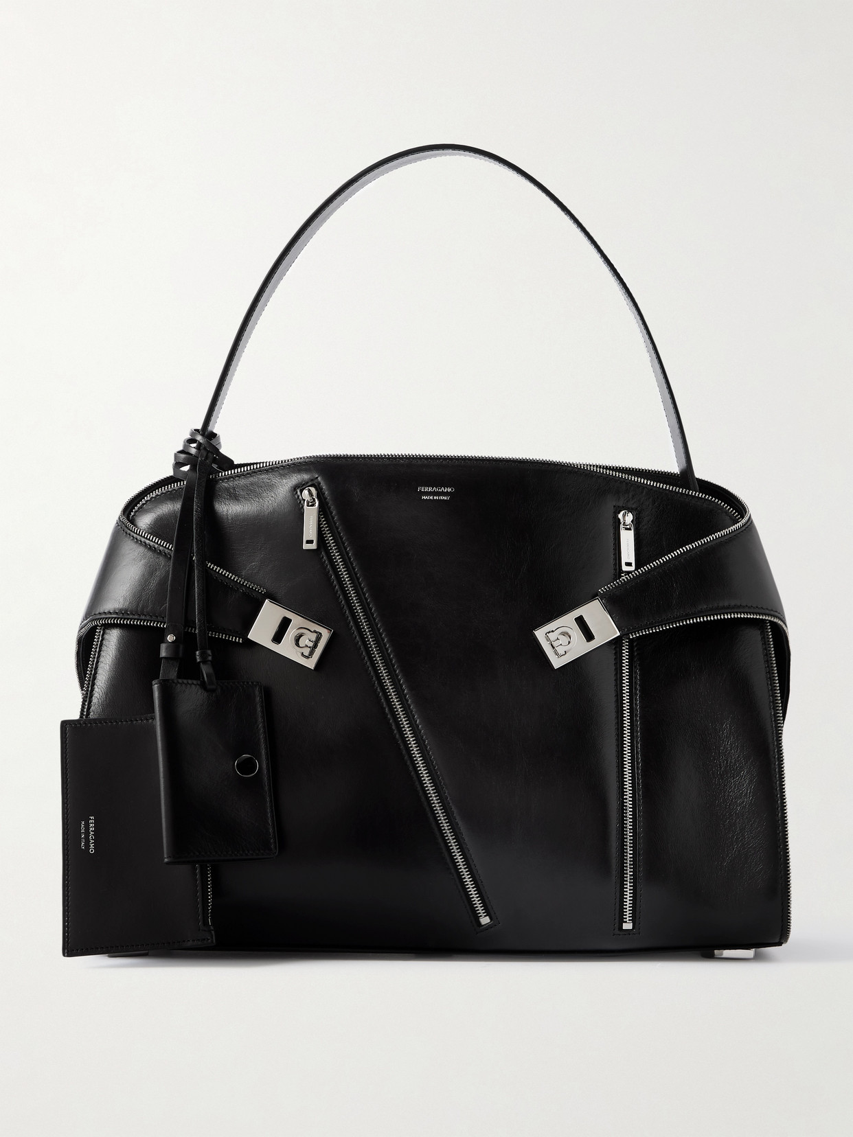 Ferragamo Hug Large Leather Shoulder Bag In Black