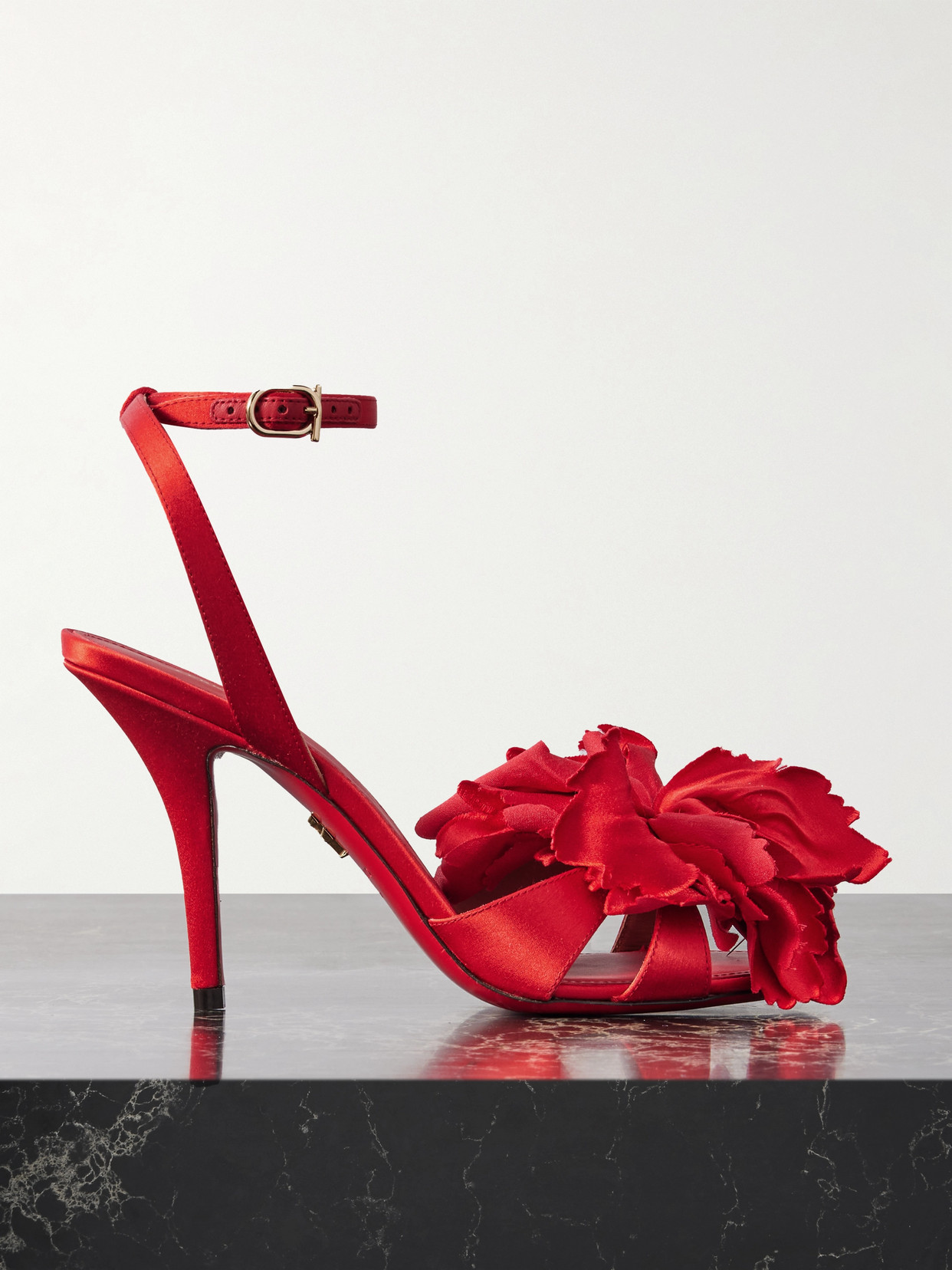 Ferragamo 90mm Flower-embellished High-heel Sandals In Red