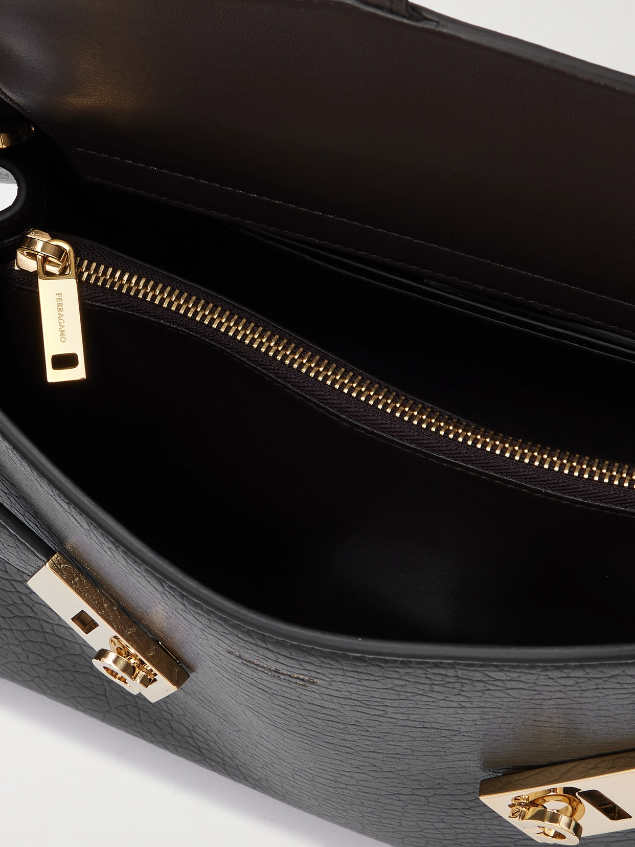 Ferragamo Hug Black Shoulder Bag With Logo Print On The Front In Leather Woman In Multi