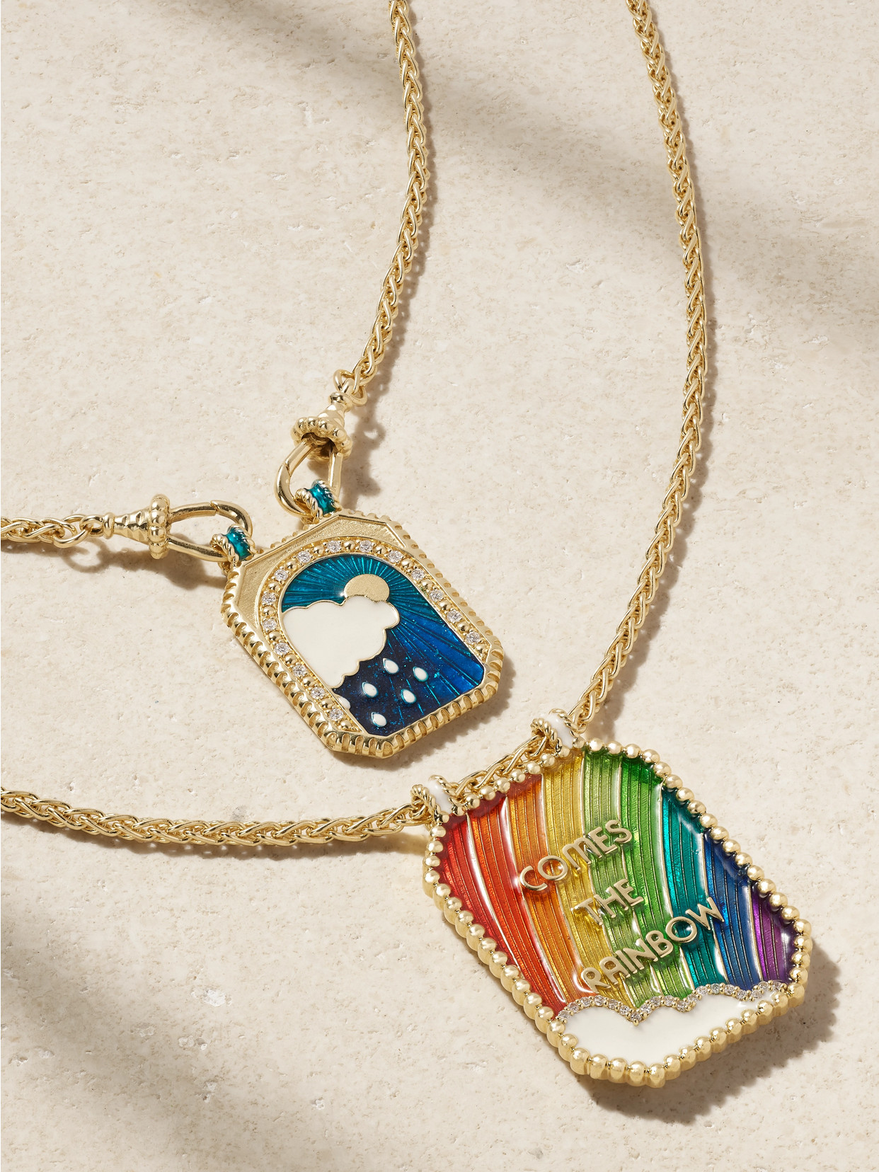 Marie Lichtenberg After The Rain Comes The Rainbow Double Scapular 18-karat Gold, Enamel And Diamond Necklace