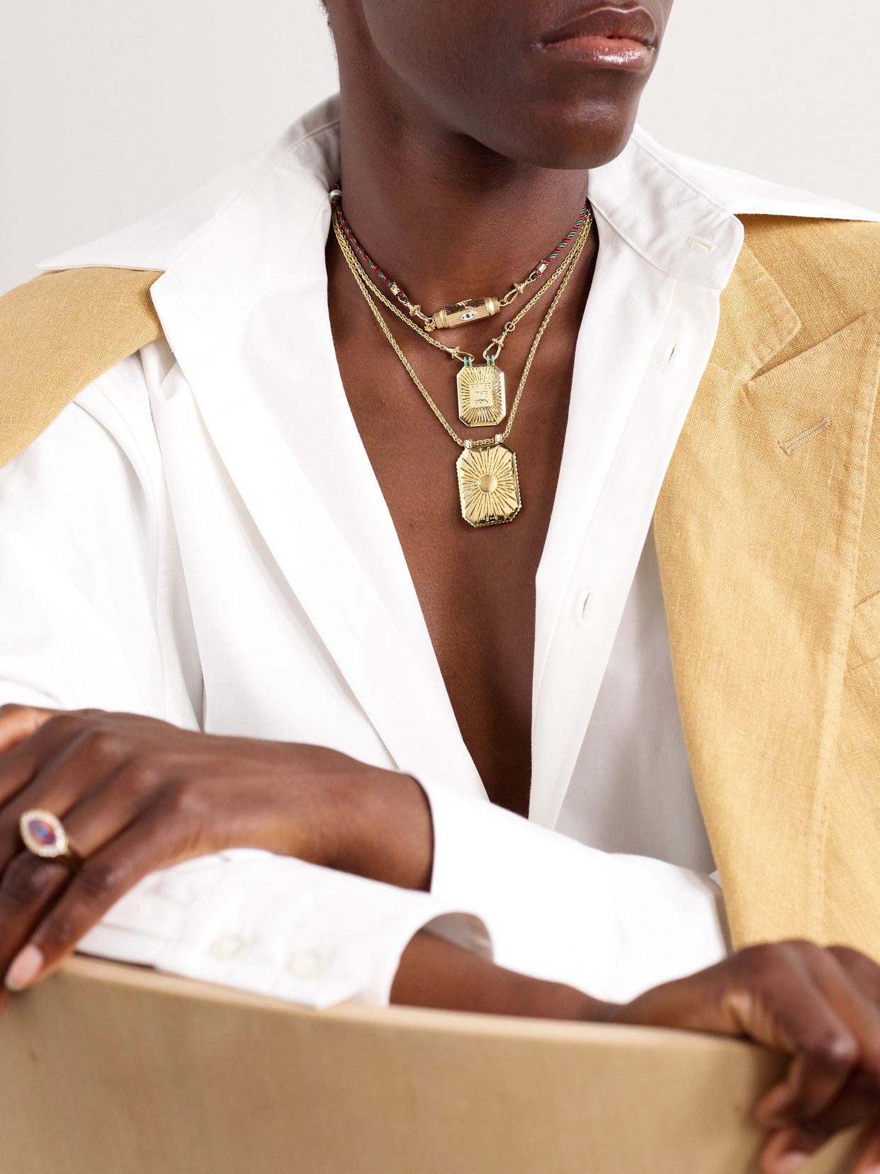 Marie Lichtenberg After The Rain Comes The Rainbow Double Scapular 18-karat Gold, Enamel And Diamond Necklace
